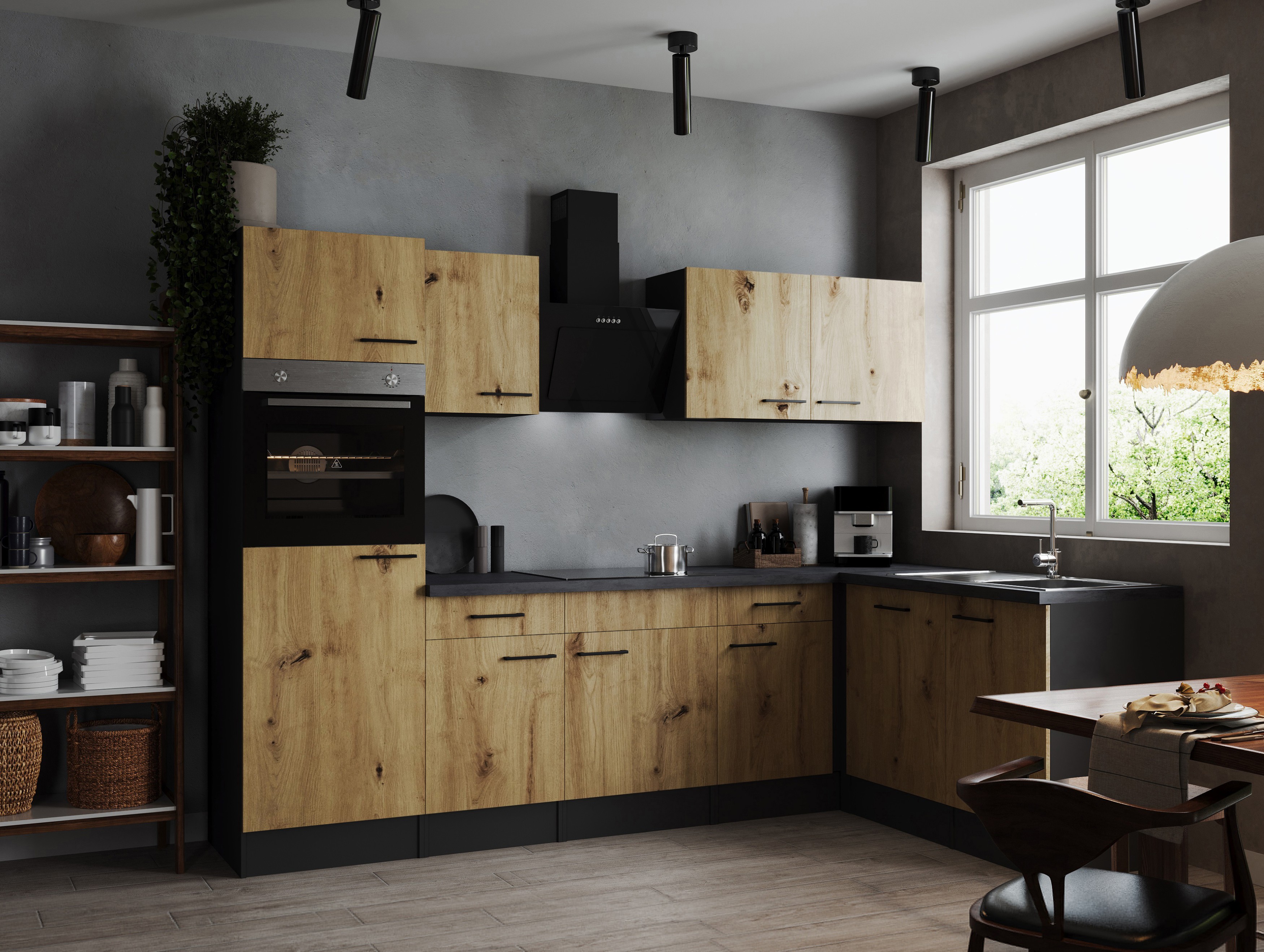 L Küche Küchenzeile Winkelküche Grau Matt Artisan Eiche Oliver 280 x 172 cm Respekta