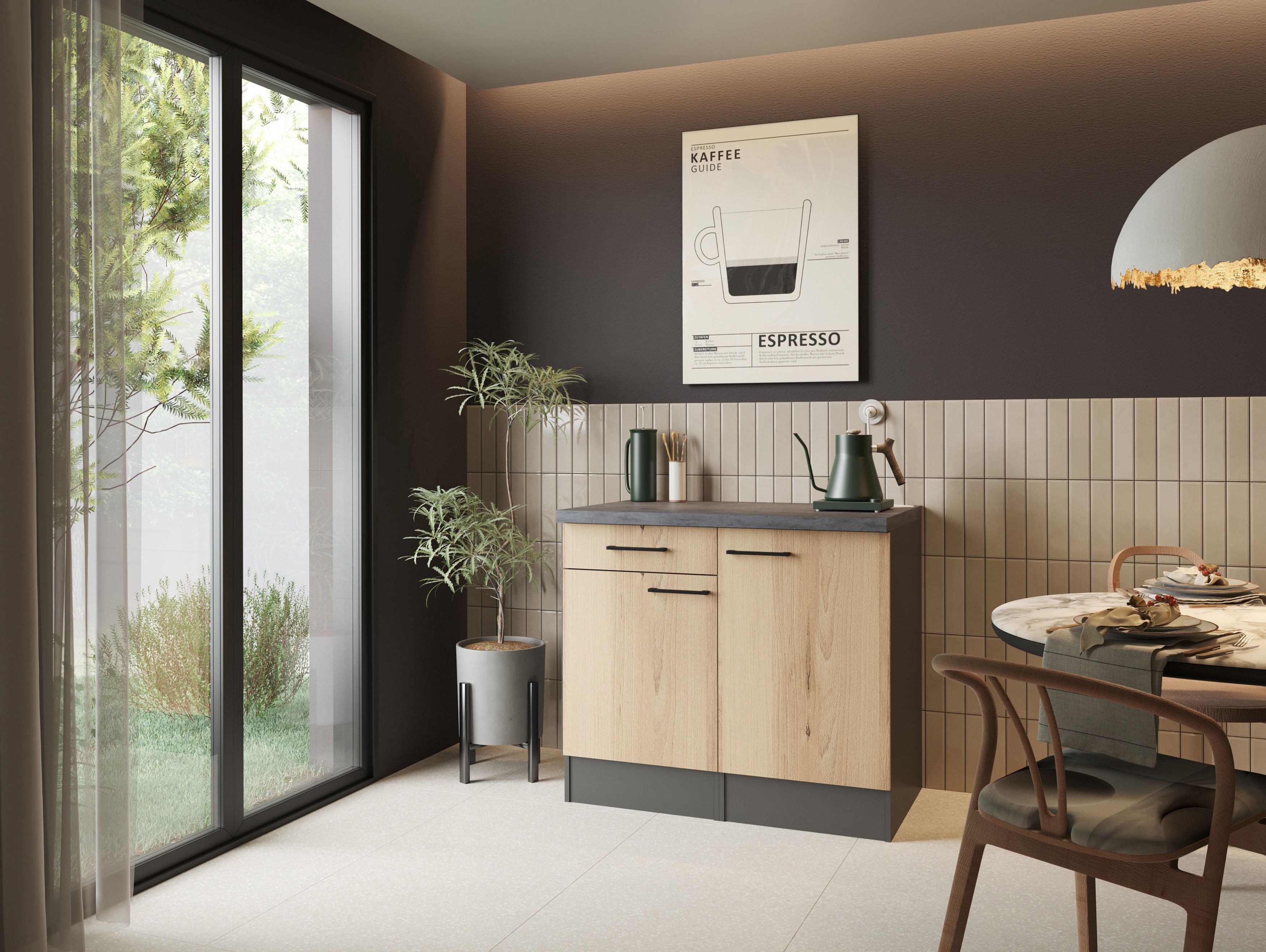 Buffetschrank Küchenschrank Schublade 100 cm Artisan Eiche Grau Oliver Respekta