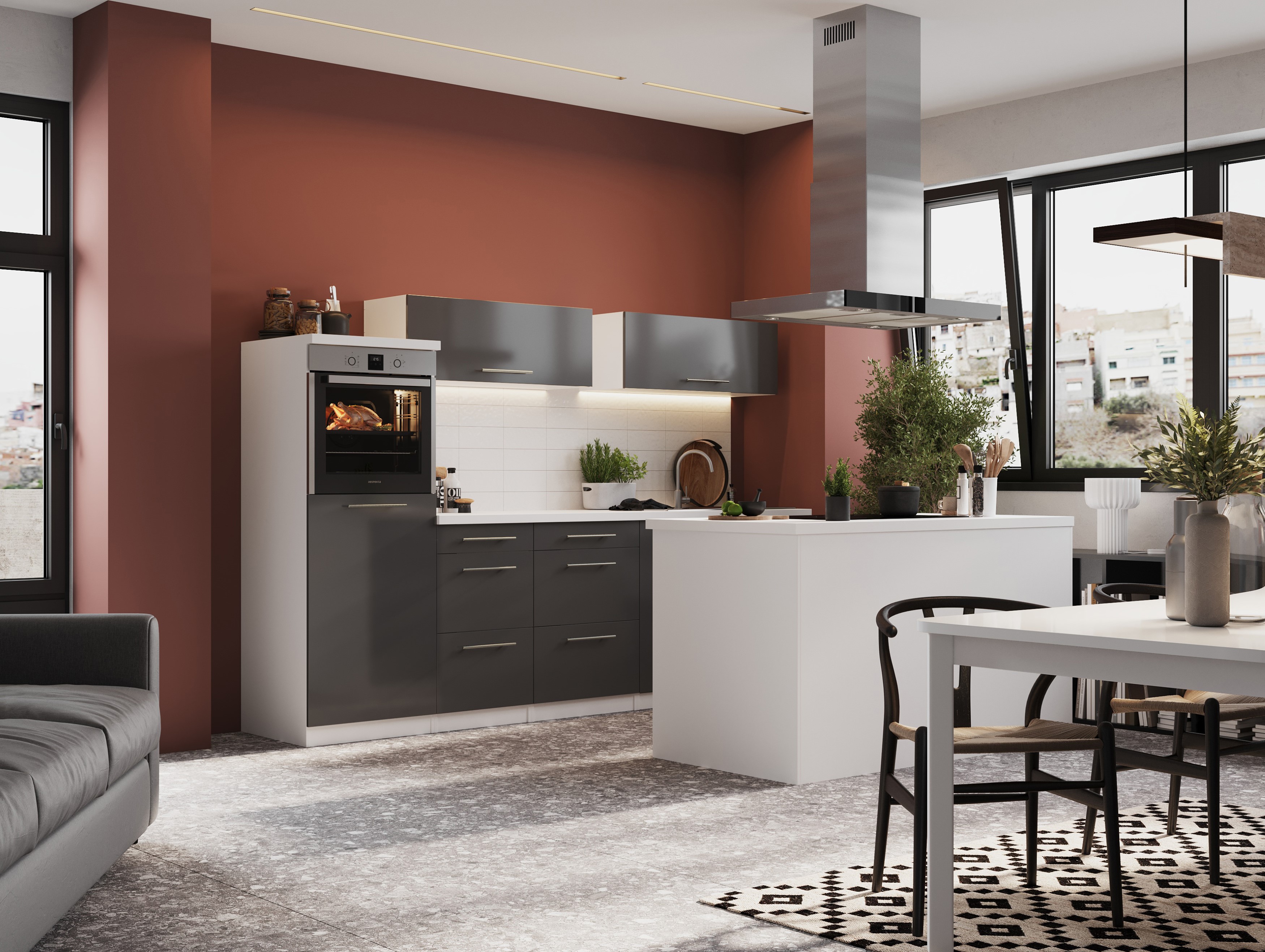 respekta blocco cucina isola cucina incasso 280 cm bianco grigio
