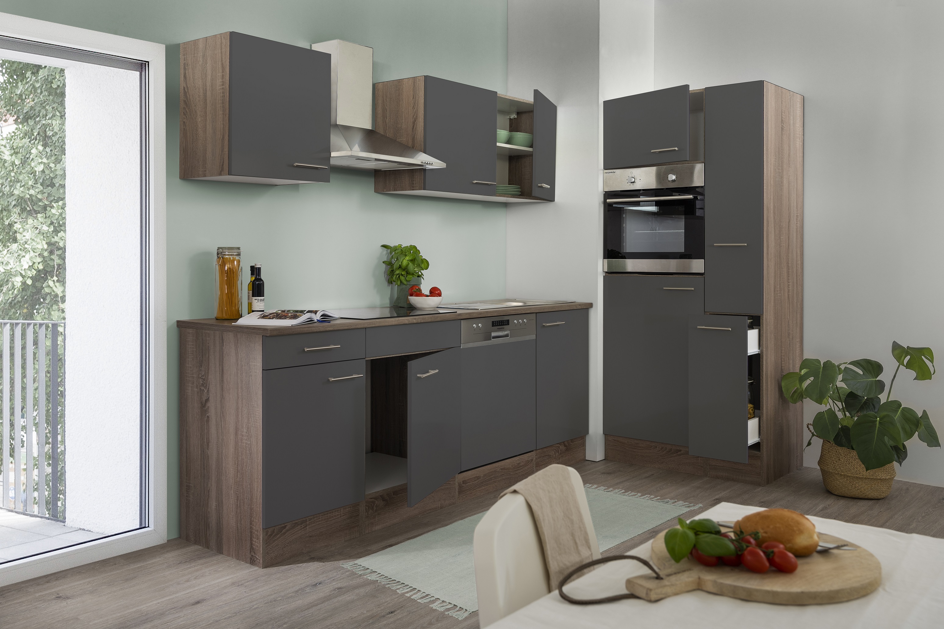 respekta blocco cucina cucina incasso blocco cucina blocco vuoto 310 cm rovere York grigio