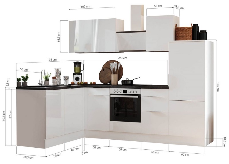 Küche vormontierte L - Küche 280 x 175 cm wechselseitig aufbaubar incl. Geräte Respekta Selection Elisabeth Artisan 