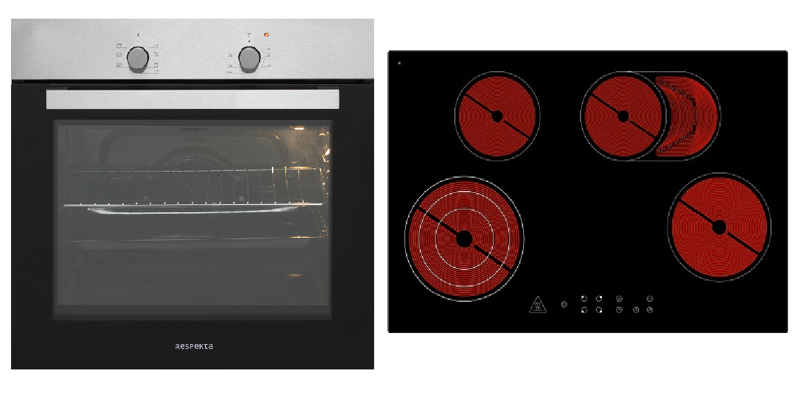 respekta Backofen Herd autark Glaskeramikkochfeld Touch Kochfeld Einbauherd Set