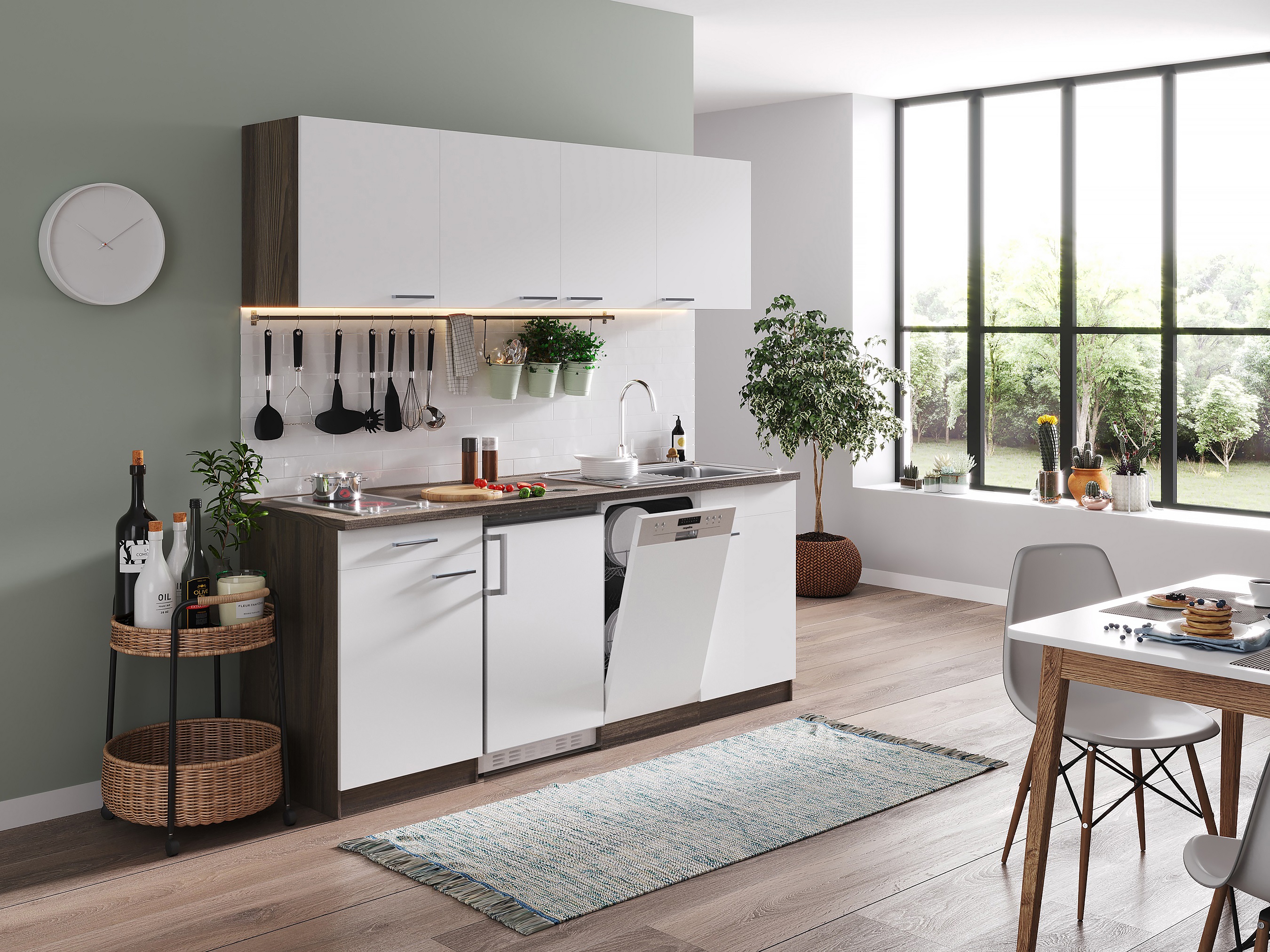 Küche Singleküche Küchenzeile Küchenblock Einbau Miniküche 180 cm weiß respekta 
