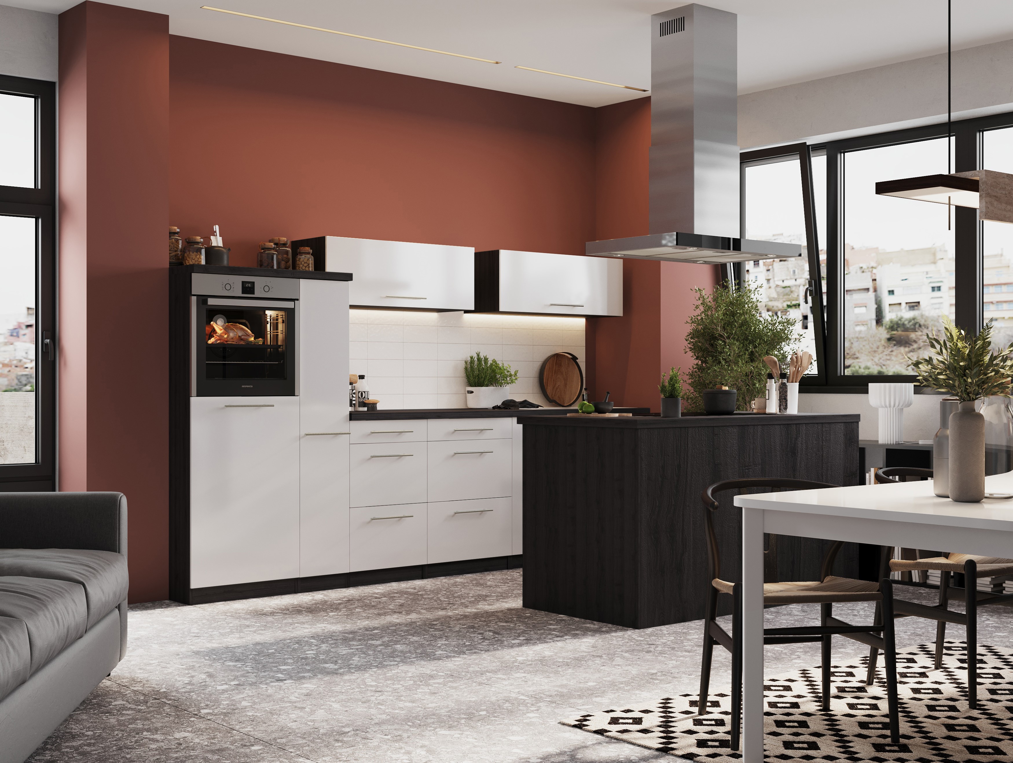 respekta blocco cucina isola cucina incasso 310 cm rovere bianco