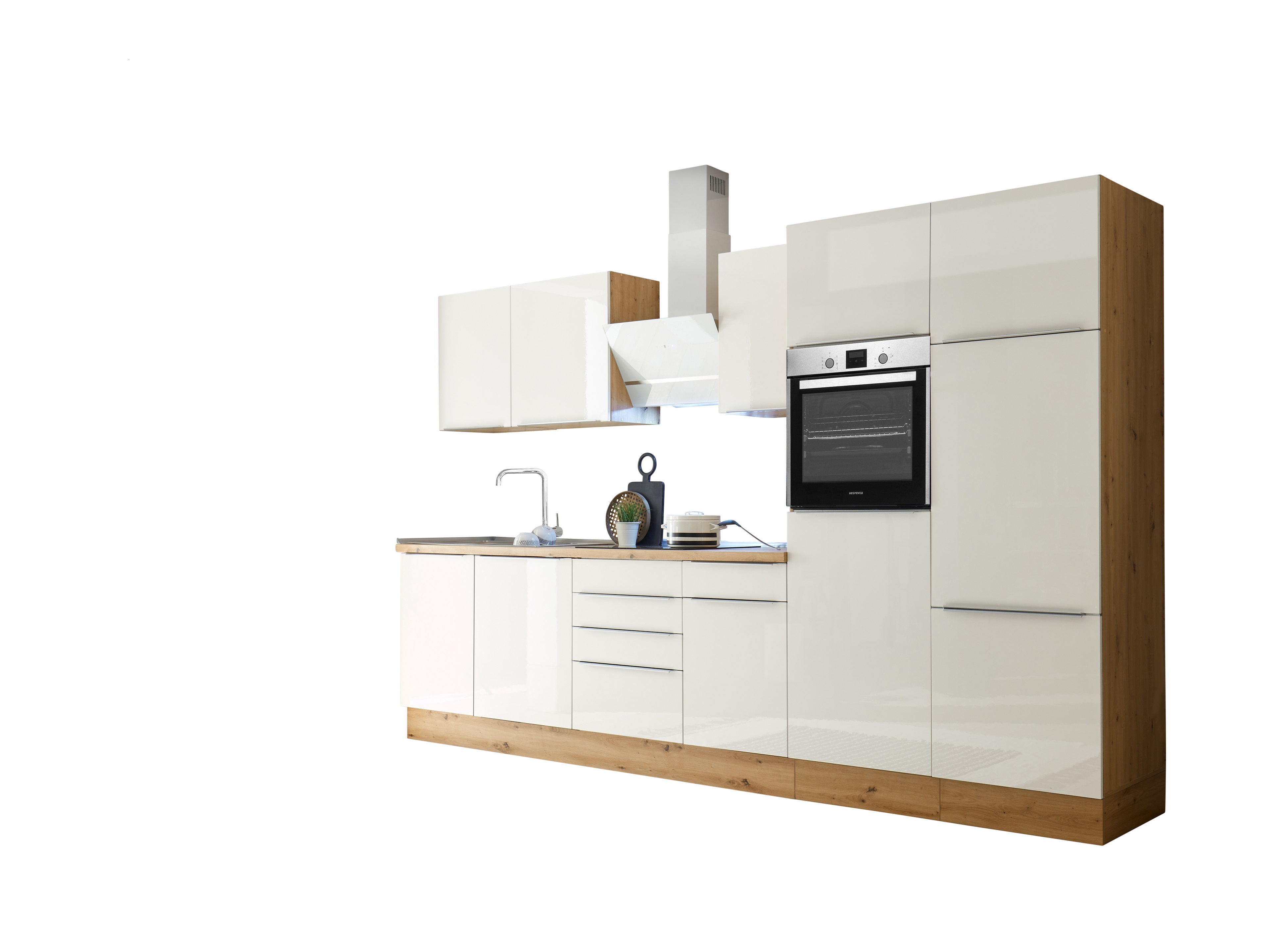 Küche Küchenzeile Küchenblock Marleen Premium 340 cm Weiß Artisan Eiche Respekta