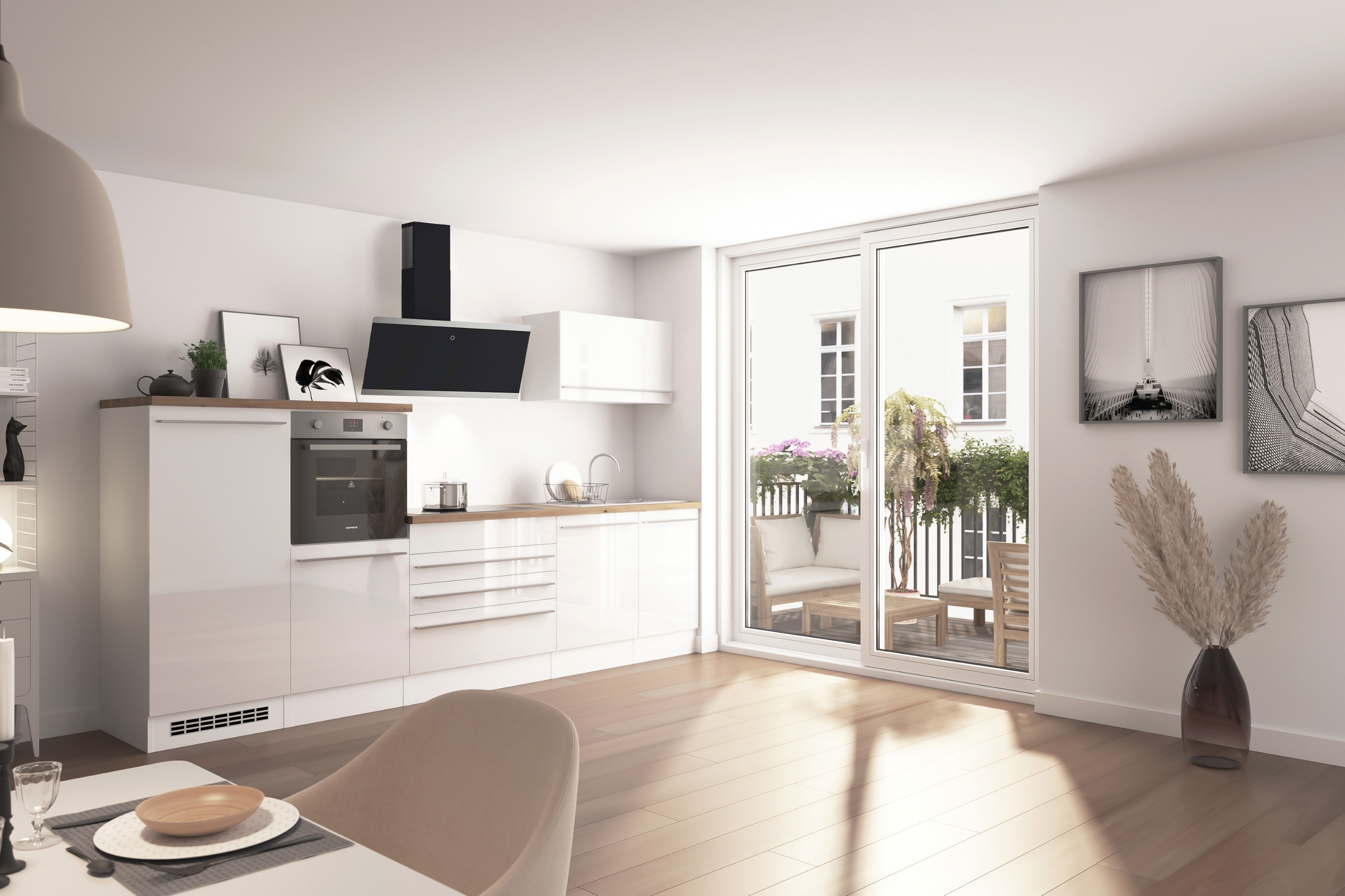 Küche Küchenzeile Küchenblock Einbauküche Induktion Weiß Gabriel 320 cm Respekta Premium