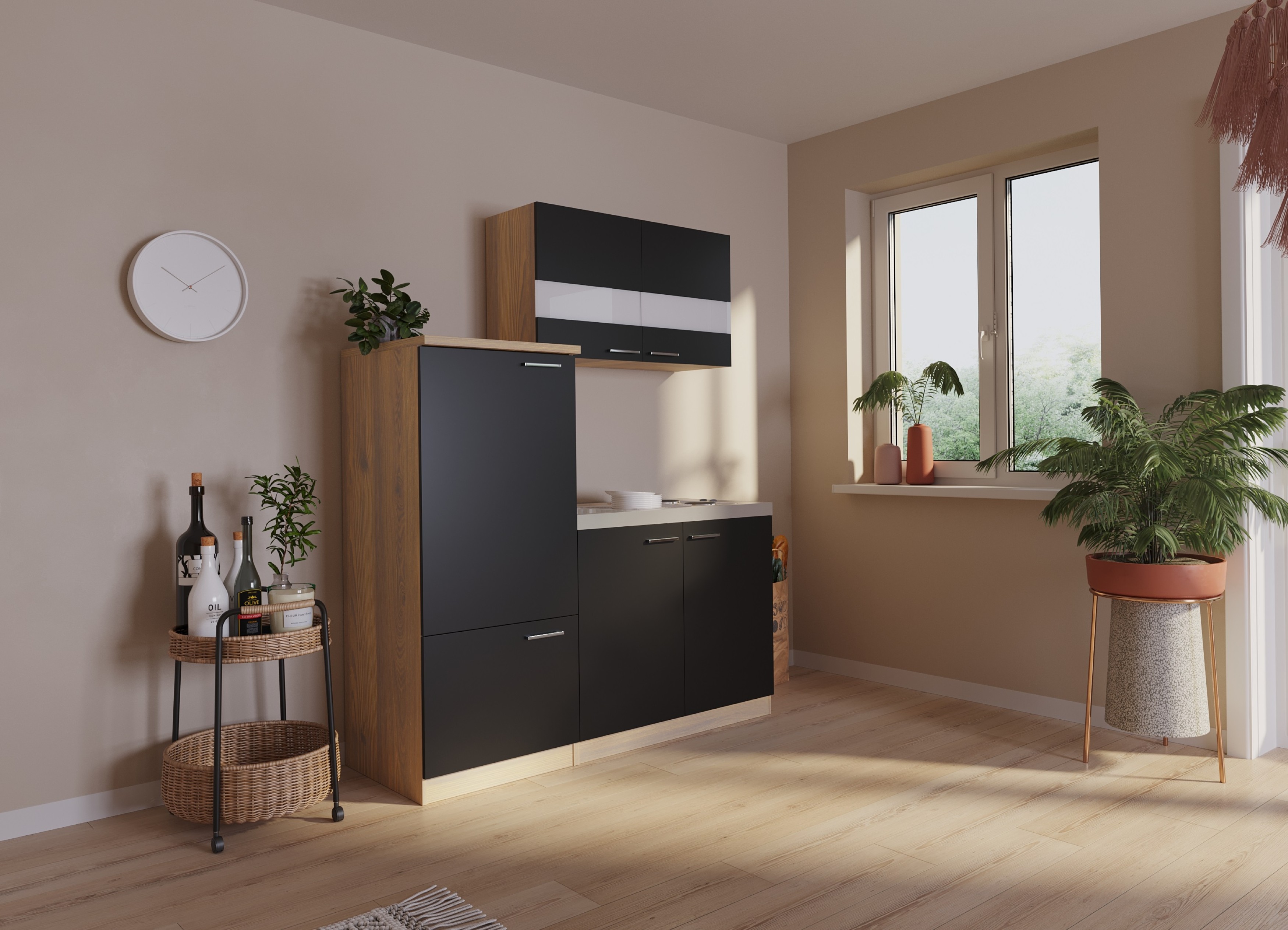 respekta unità cucina cucina singola cucina built-in blocco cucina 160 cm rovere nero