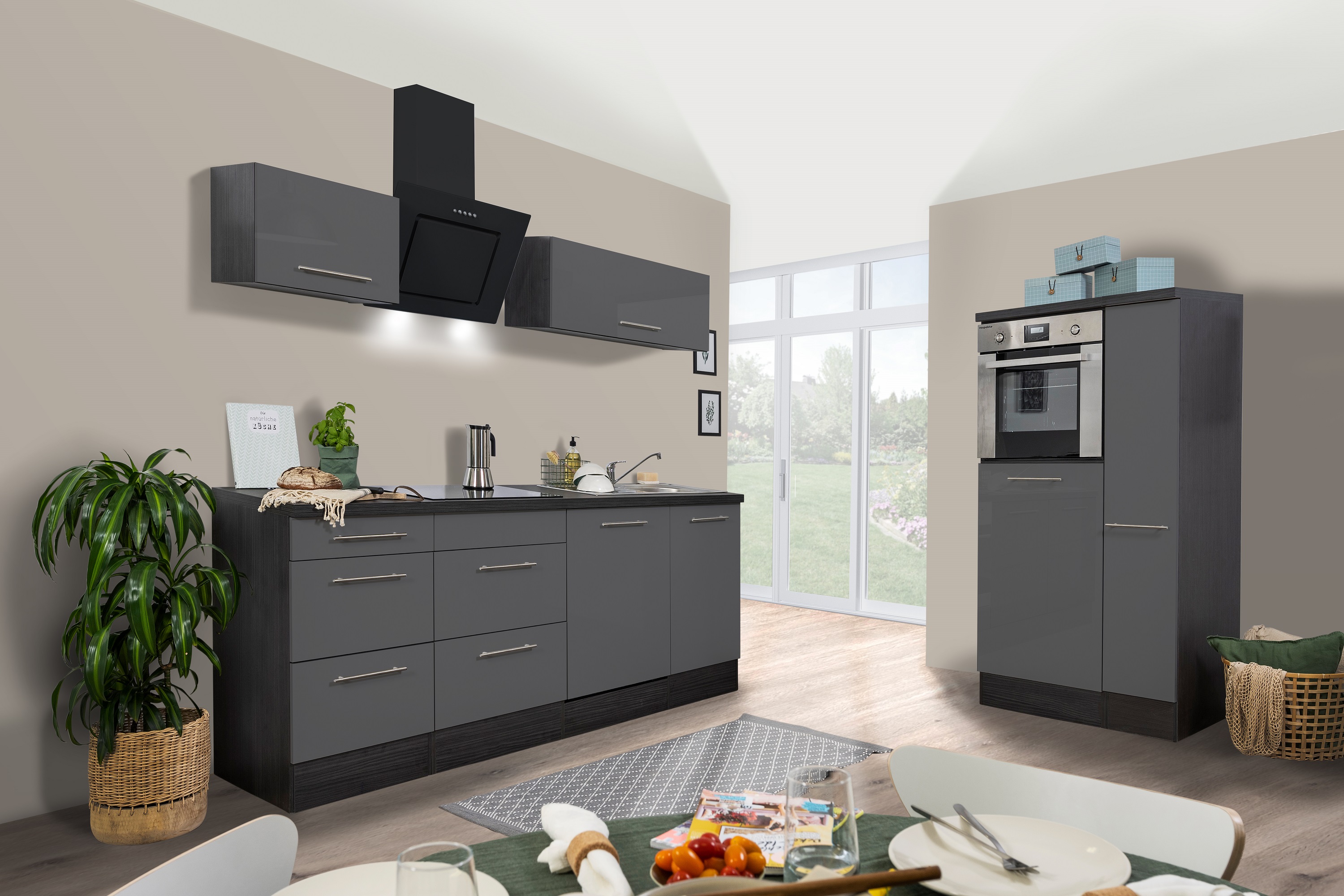 respekta kitchen unit kitchen block fitted kitchen 310cm high gloss oak grey