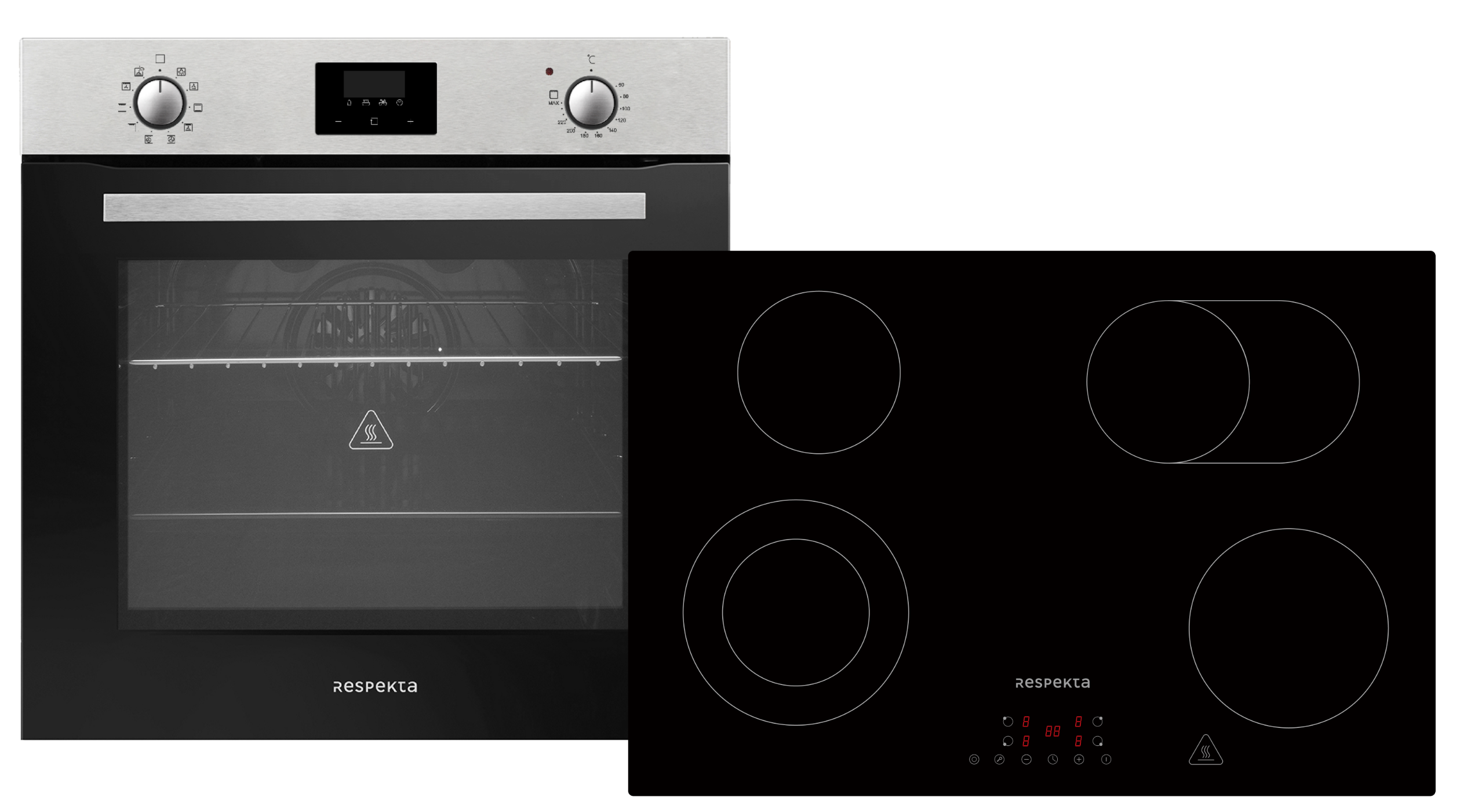 Backofen Herd Kochfeld 77 cm Herdset Grill Heißluft Einbau Timer 72 L Respekta