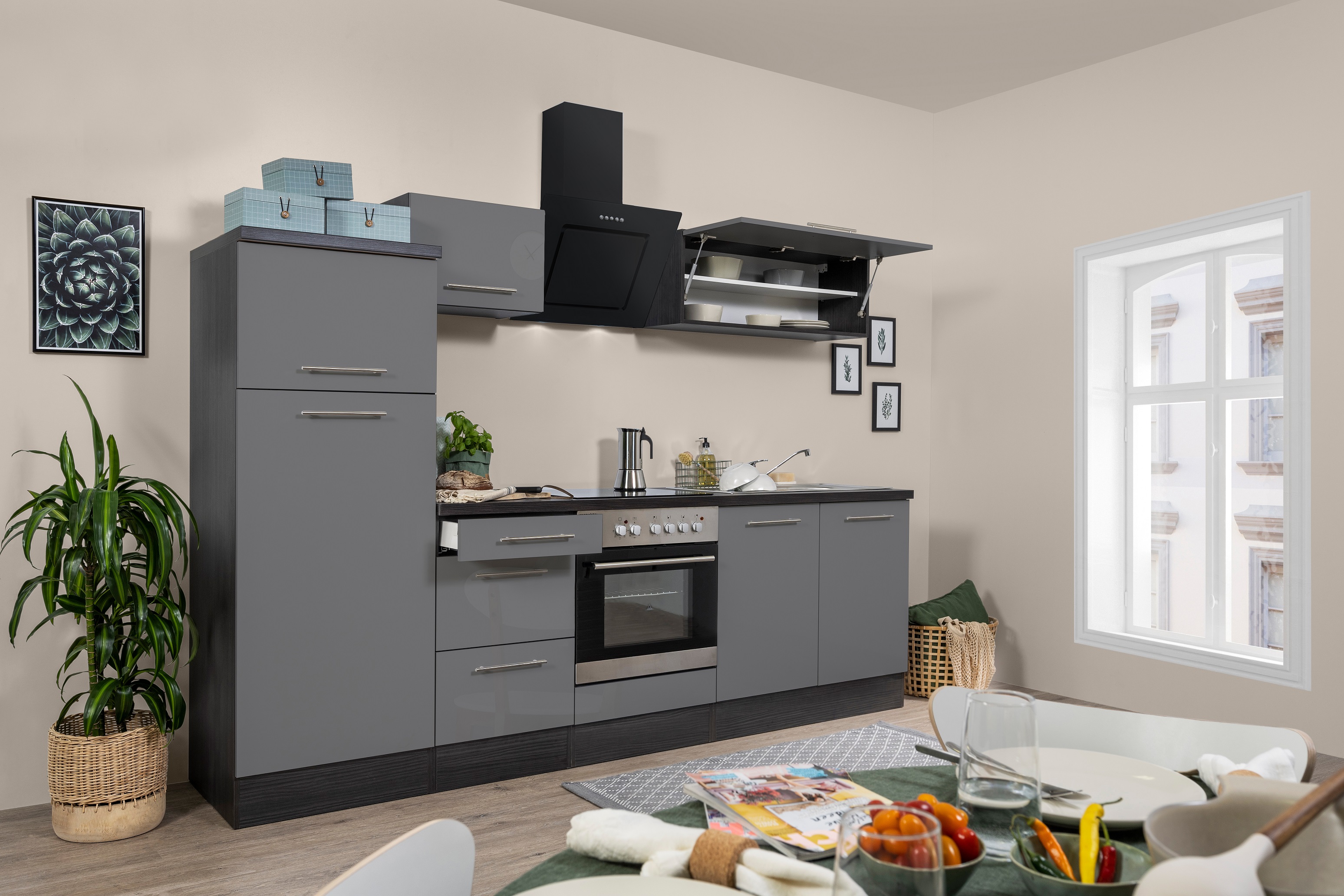 respekta kitchen unit kitchen block fitted kitchen high gloss 270 cm oak grey