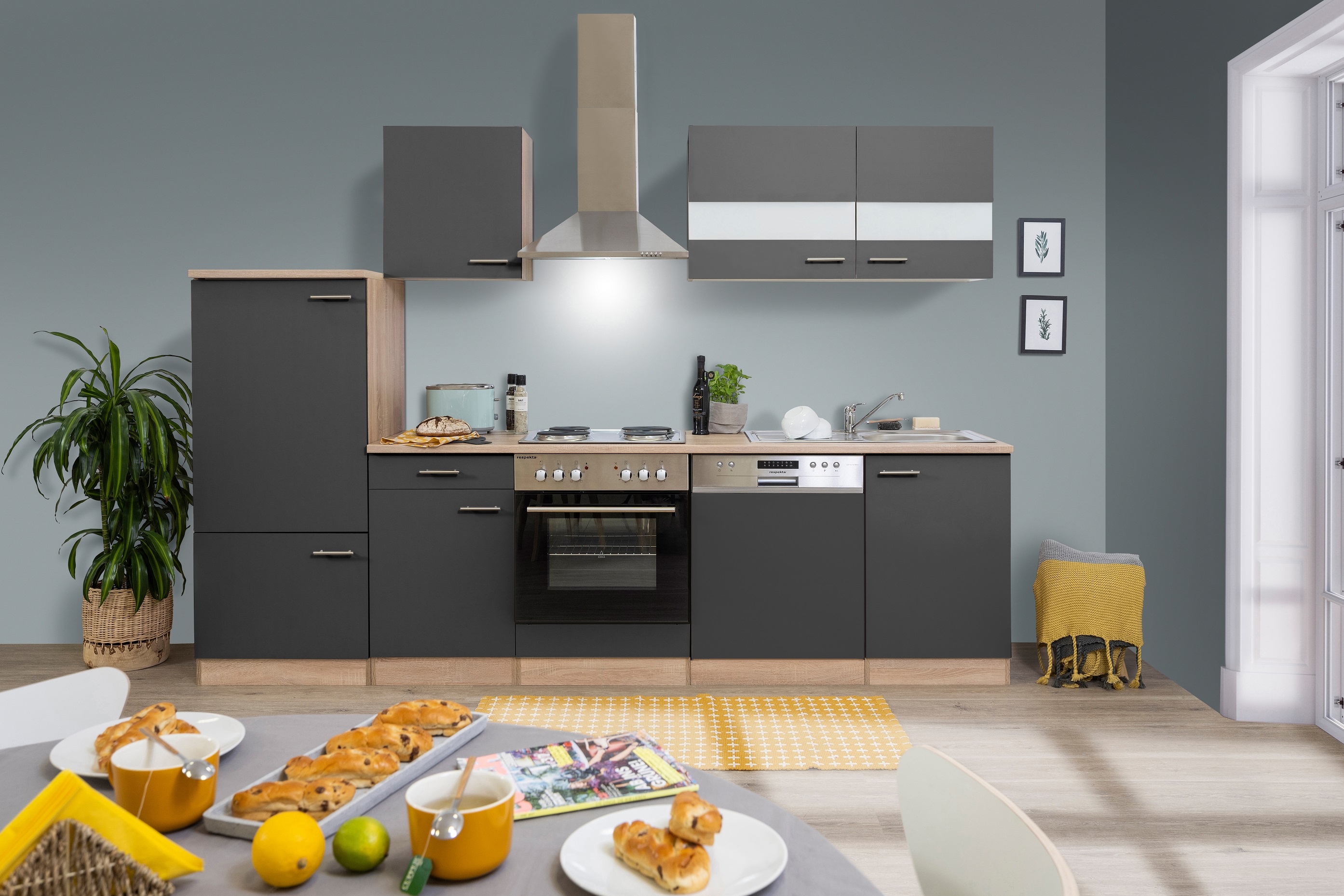 Respekta Cucina Angolo Cucina Cucina Componibile Blocco Cucina 250 cm Rovere Ruvido-Segato Rosso Ceran Respekta Cucina Angolo Cucina Cucina Componibile Blocco Cucina 250 cm Rovere Ruvido-Segato Rosso Ceran