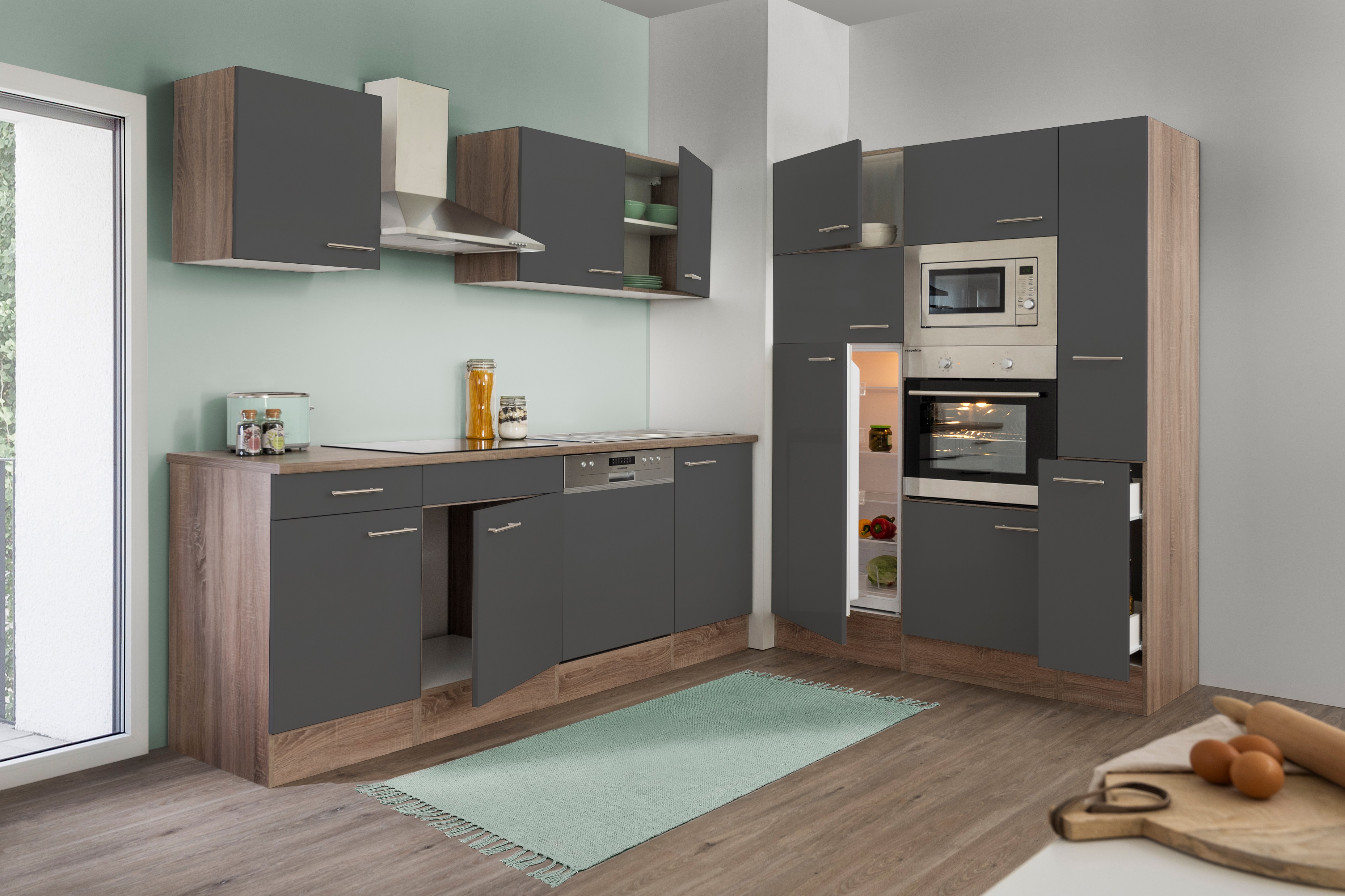 Respekta Kitchen bloc cuisine bloc cuisine bloc vide 370 cm chêne York gris brillant