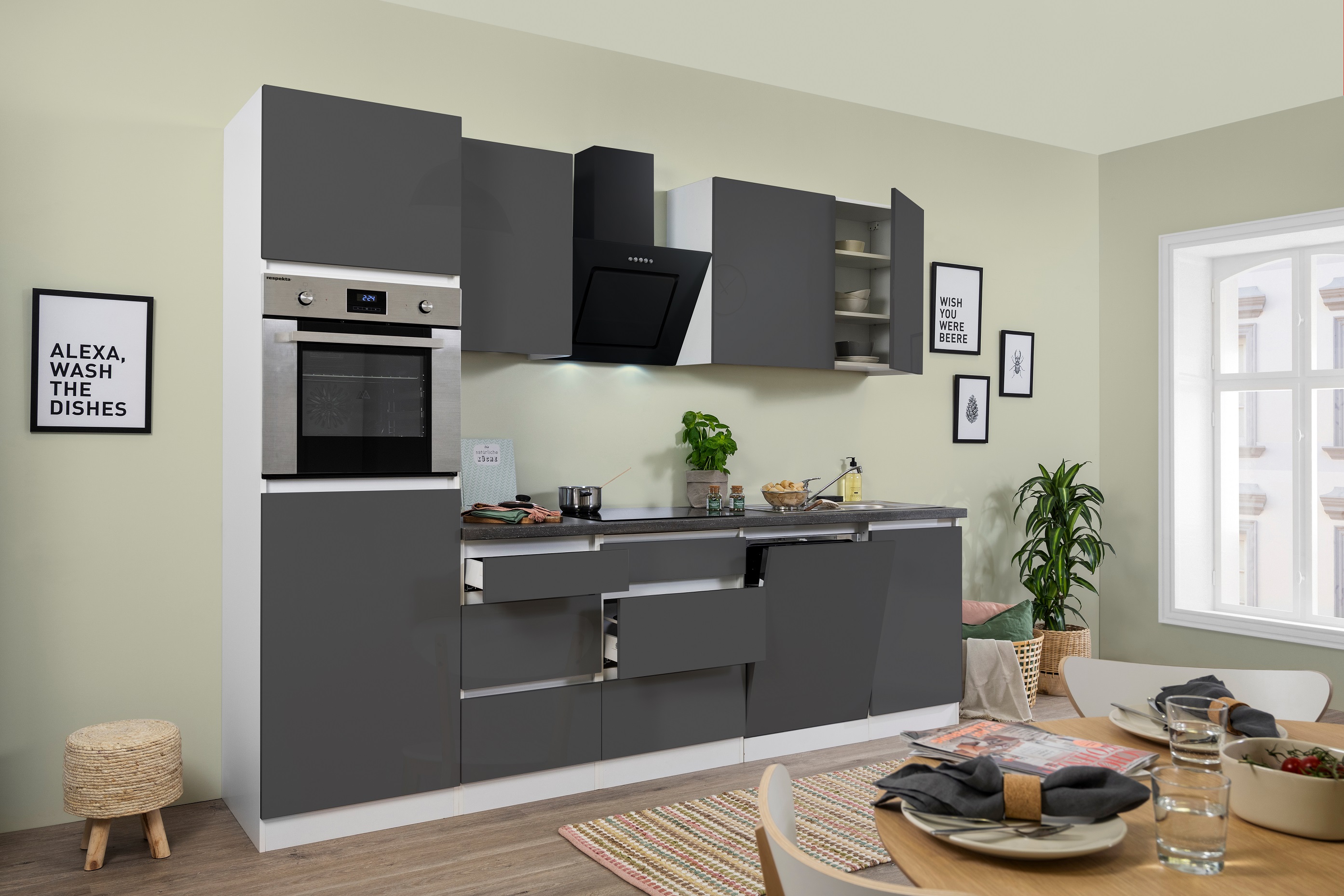 respekta kitchen unit kitchen block handleless fitted kitchen 280 cm white grey