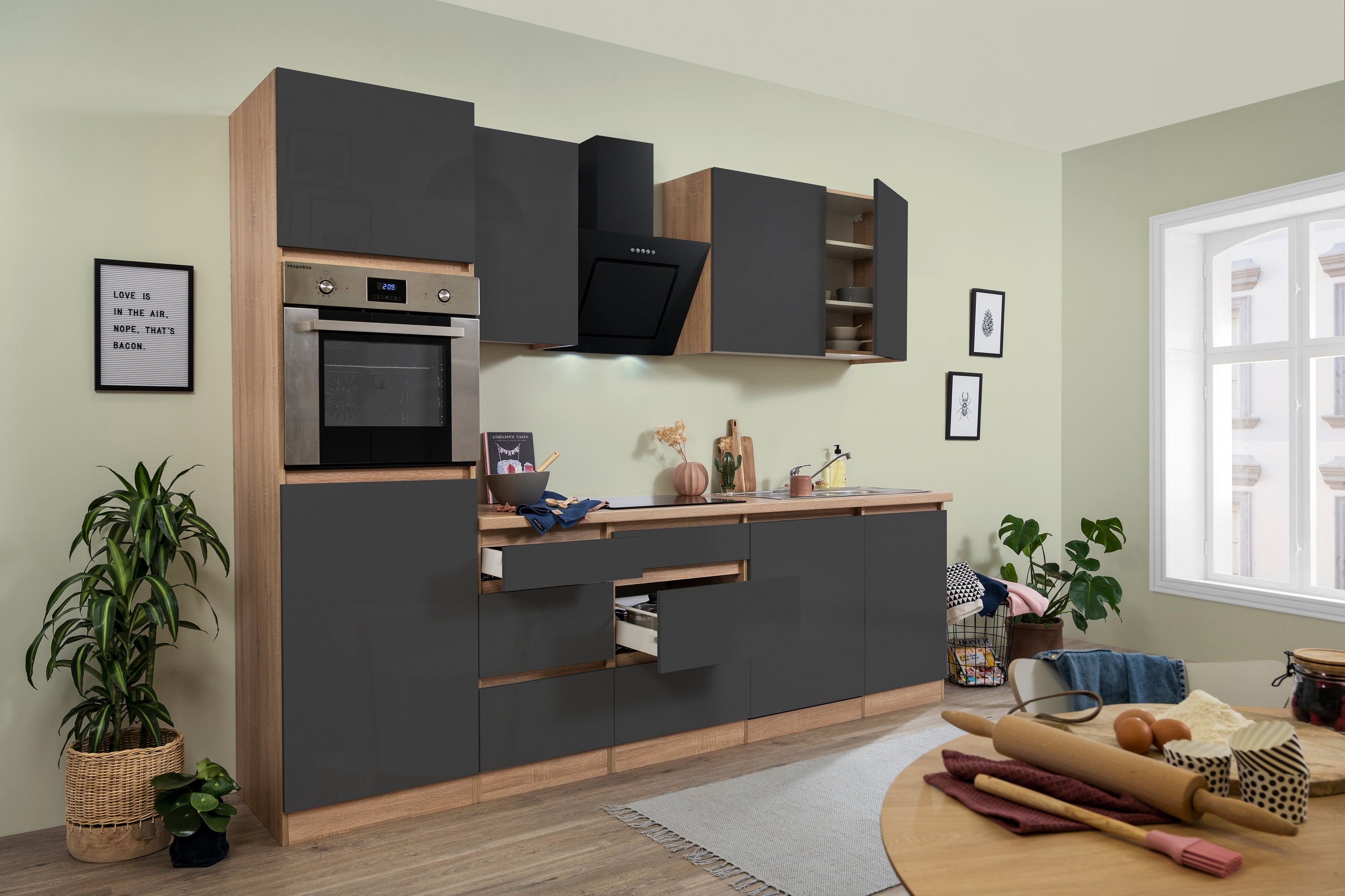 respekta blocco cucina cucina senza maniglie cucina da incasso 280 cm rovere sonoma grigio