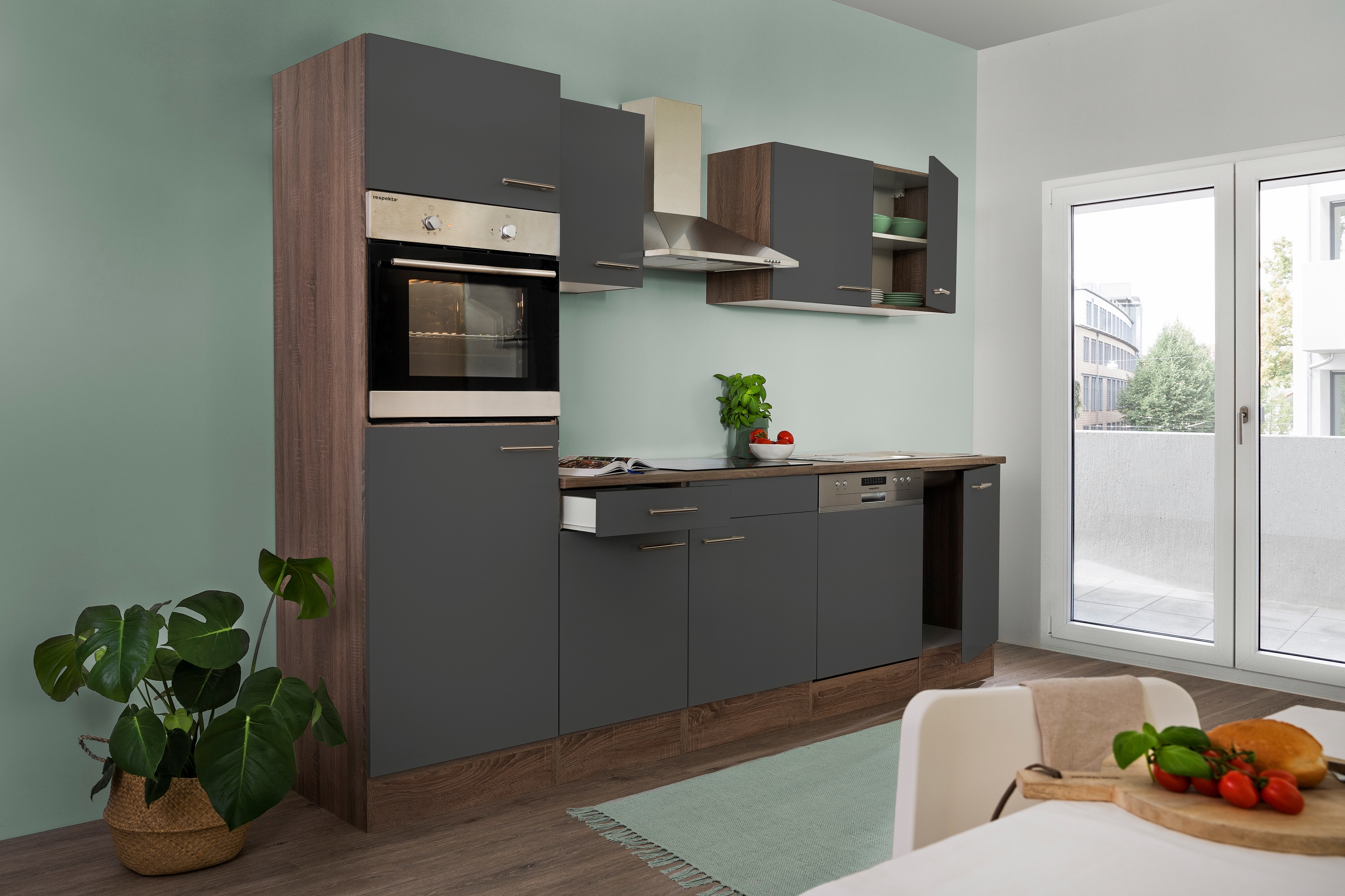 respekta kitchen unit kitchen built-in kitchen block empty block 280 cm oak York gray 