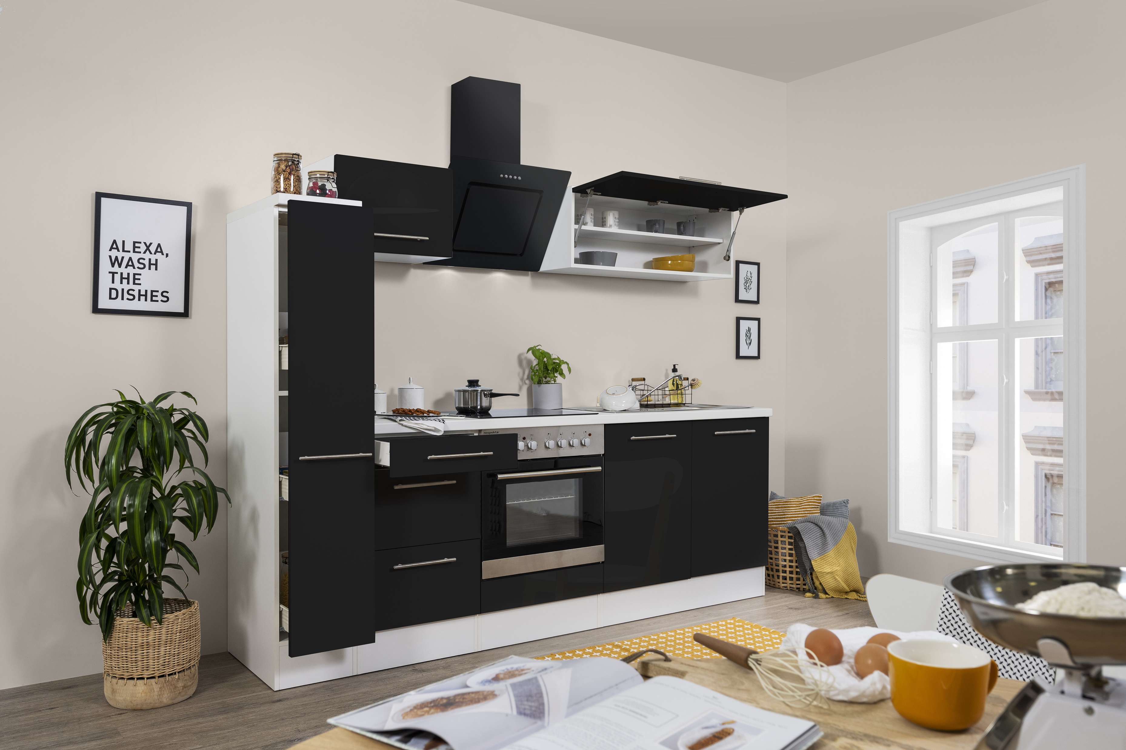 respekta kitchen unit kitchen block fitted kitchen high gloss 240 cm white black