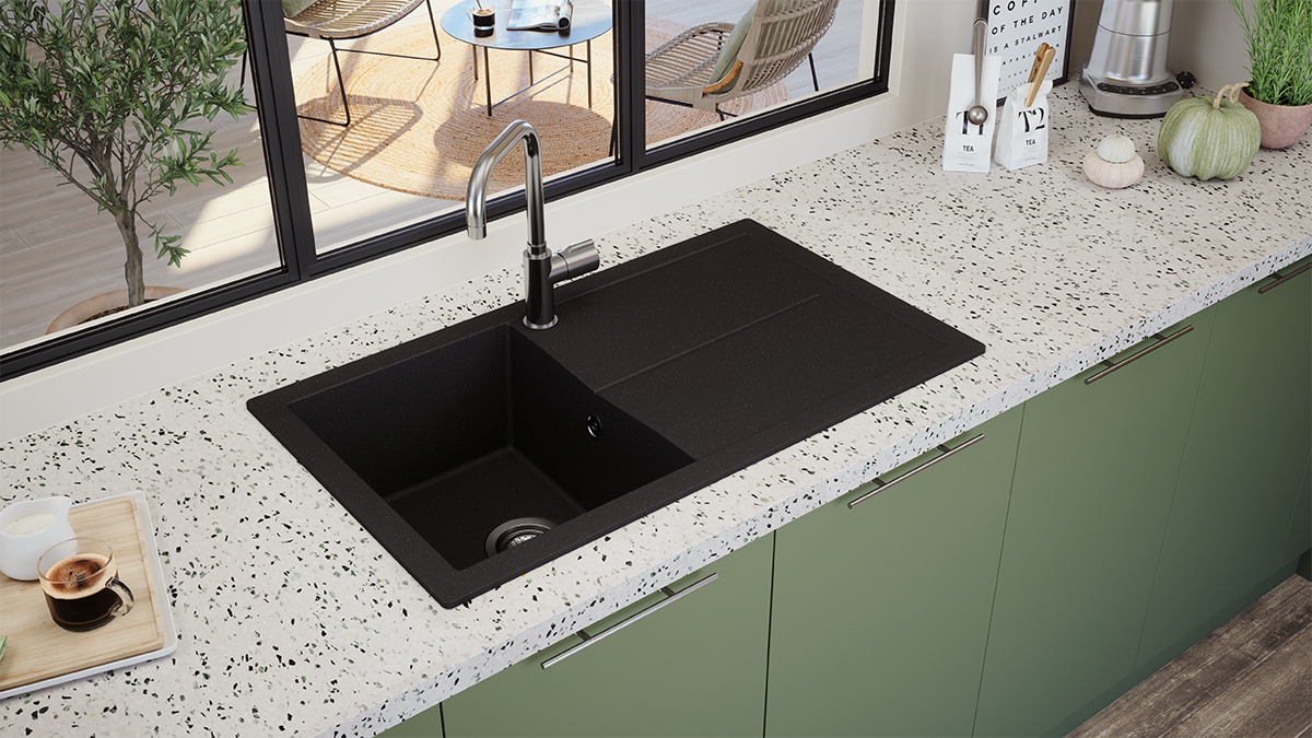 Küchenspüle Einbauspüle Spüle Granit Mineralite 86x50 Schwarz Respekta Cleveland