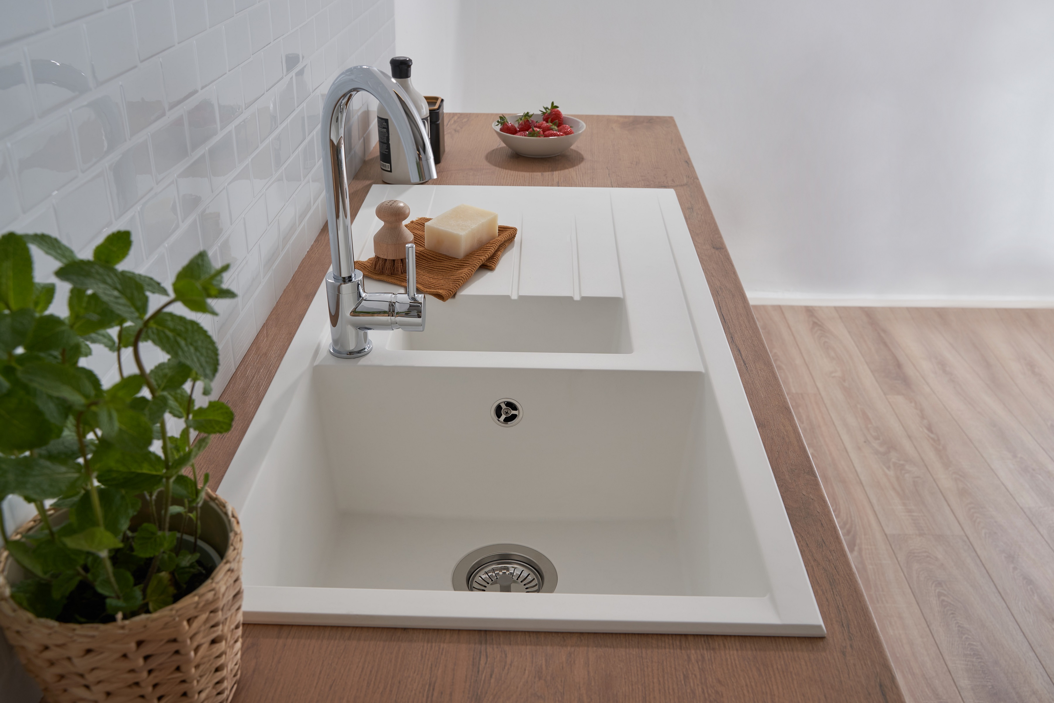 Kitchen Sink Built-In Granite Sink Mineralite 100x50 White 