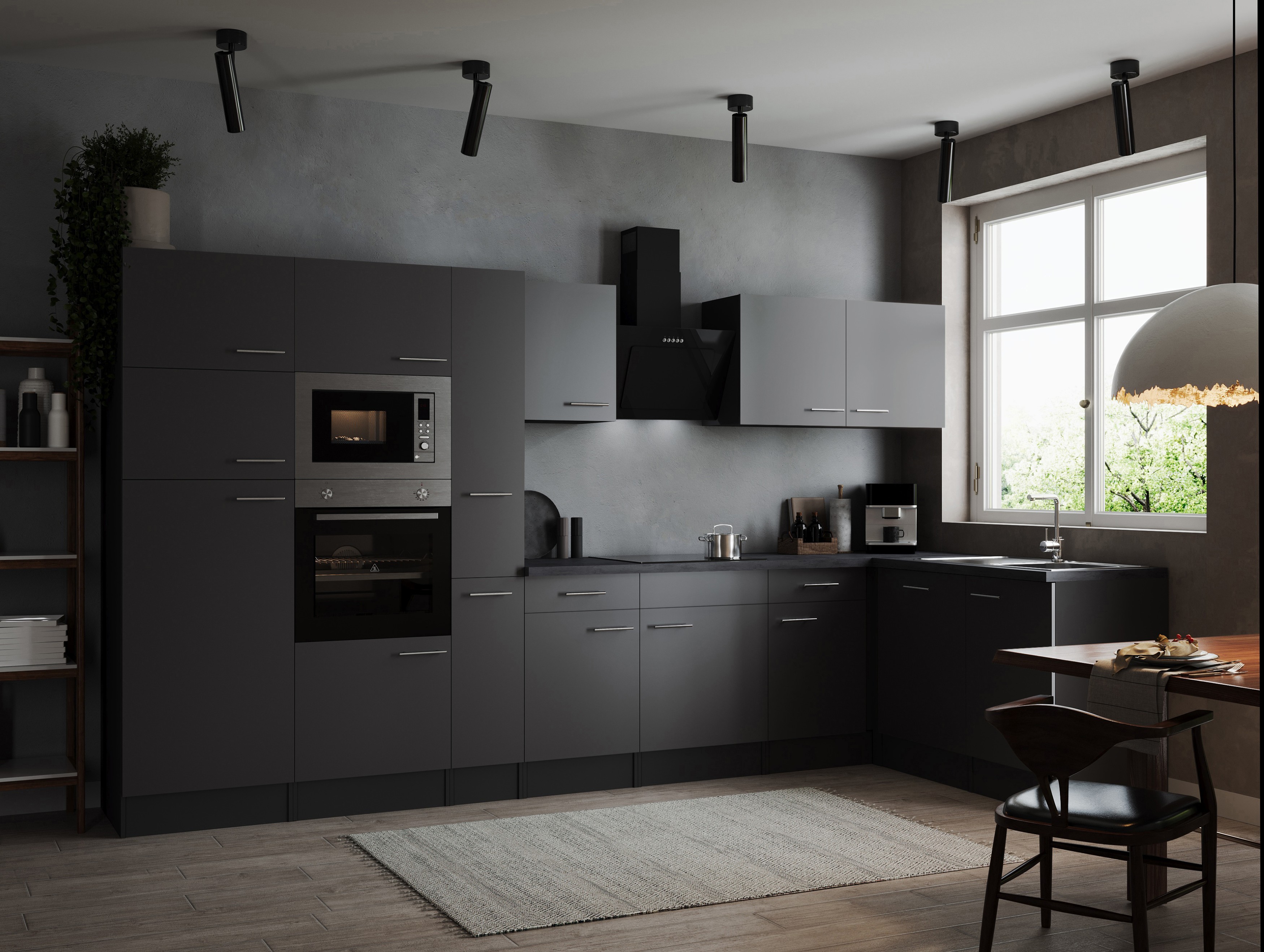 L Küche Küchenzeile Winkelküche Grau Matt Grau Oliver 370 x 172 cm Respekta