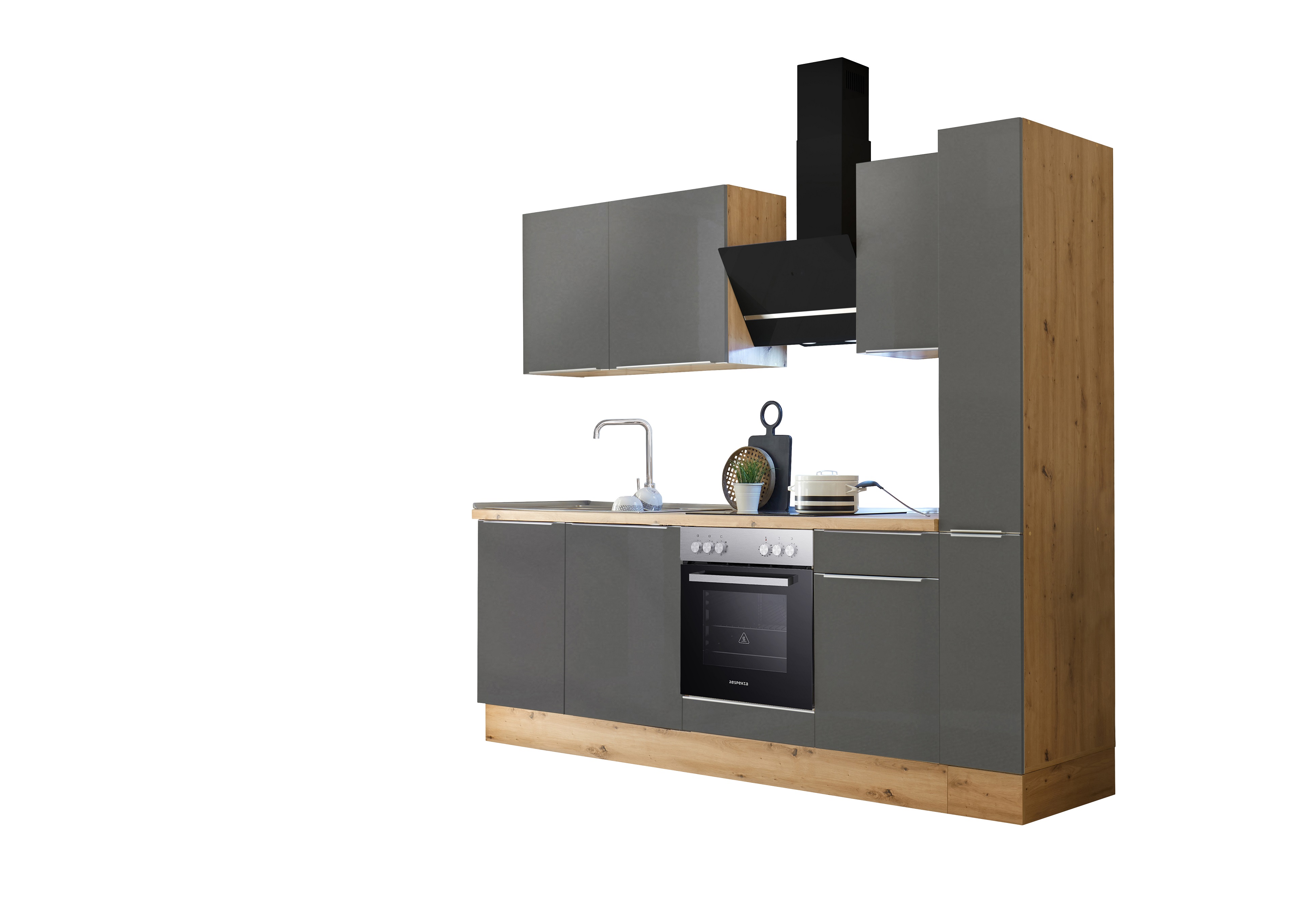 Küche Küchenzeile Küchenblock Marleen Premium 250 cm Grau Artisan Eiche Respekta