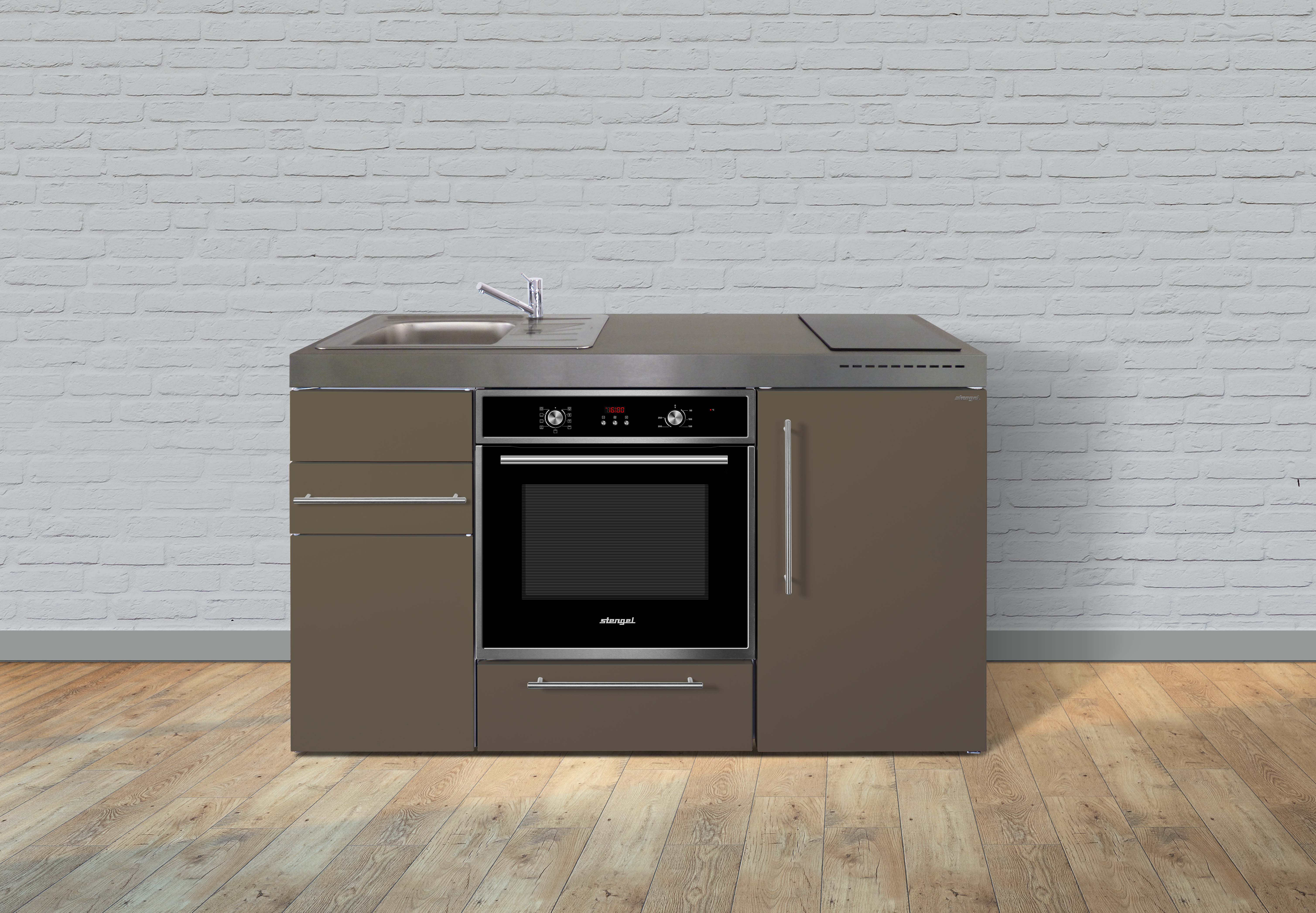 Küchenzeile Miniküche Singleküche Küche Metallküche 150 cm Mokka Metall Stengel