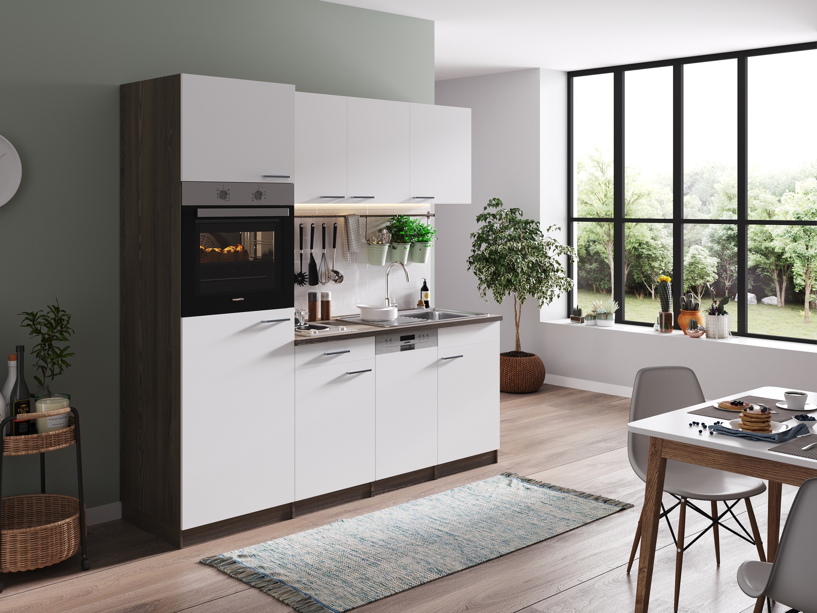 respekta kitchen Kitchen unit Kitchen unit Built-in single kitchen 205 cm Oak York white