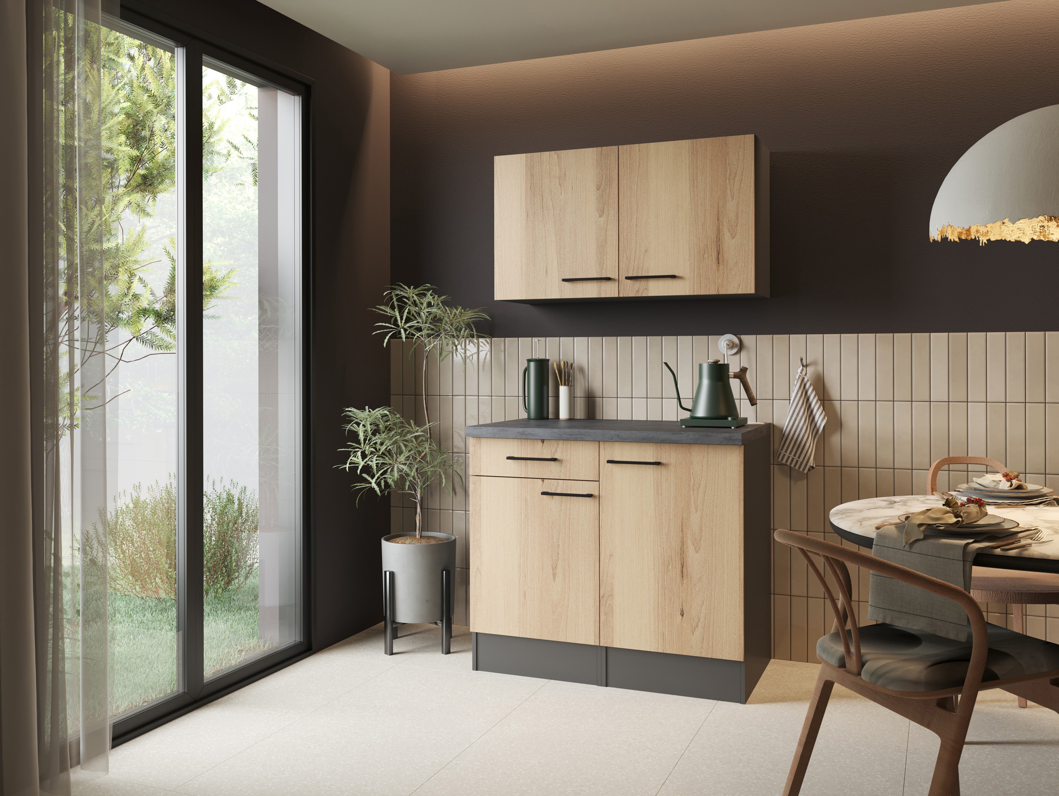 Buffetschrank Küchenschrank Oberschrank 100cm Artisan Eiche Grau Oliver Respekta