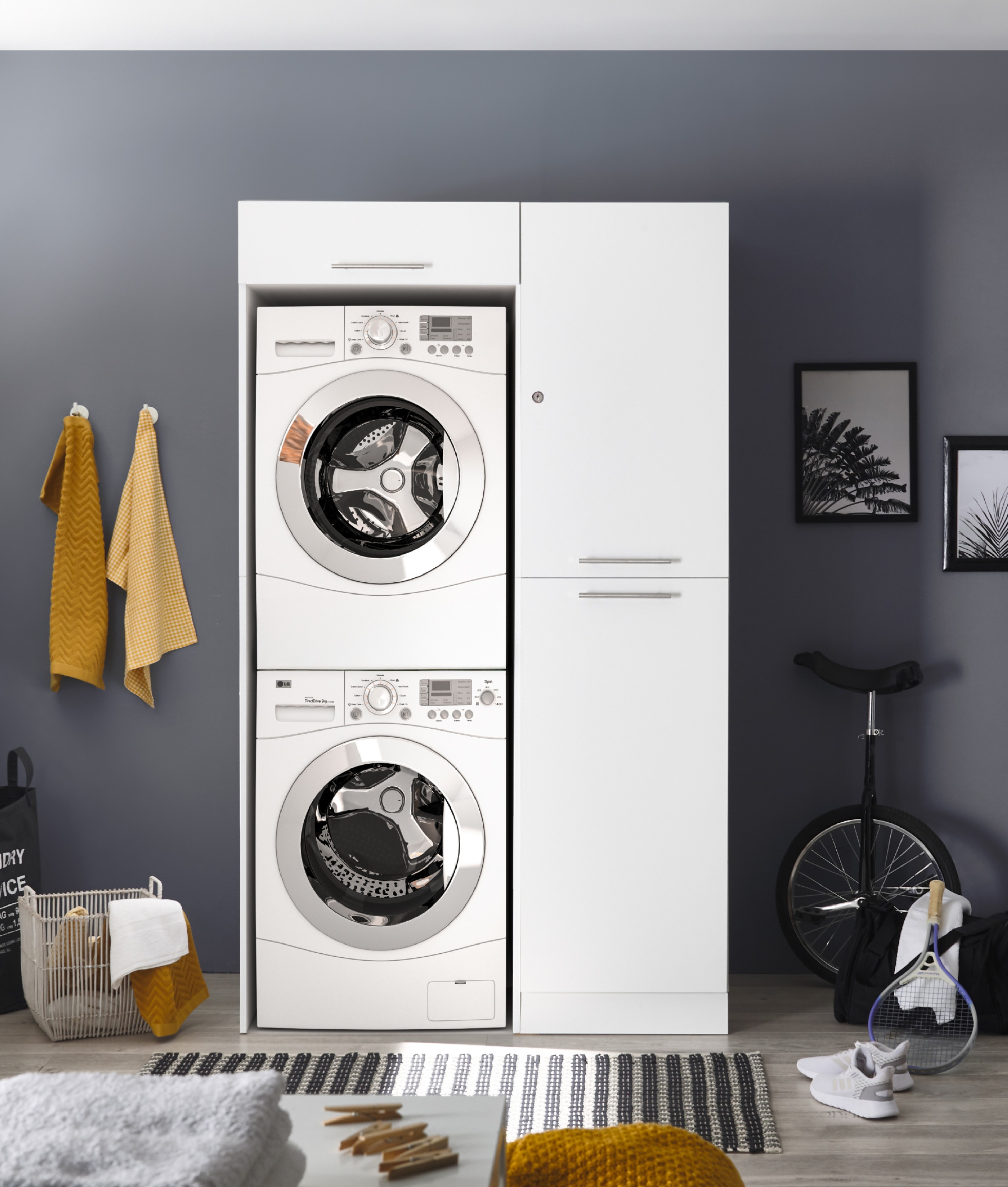 Waschmaschinenschrank Trockner Schrank Hochschrank 117 cm Weiß Clara Respekta