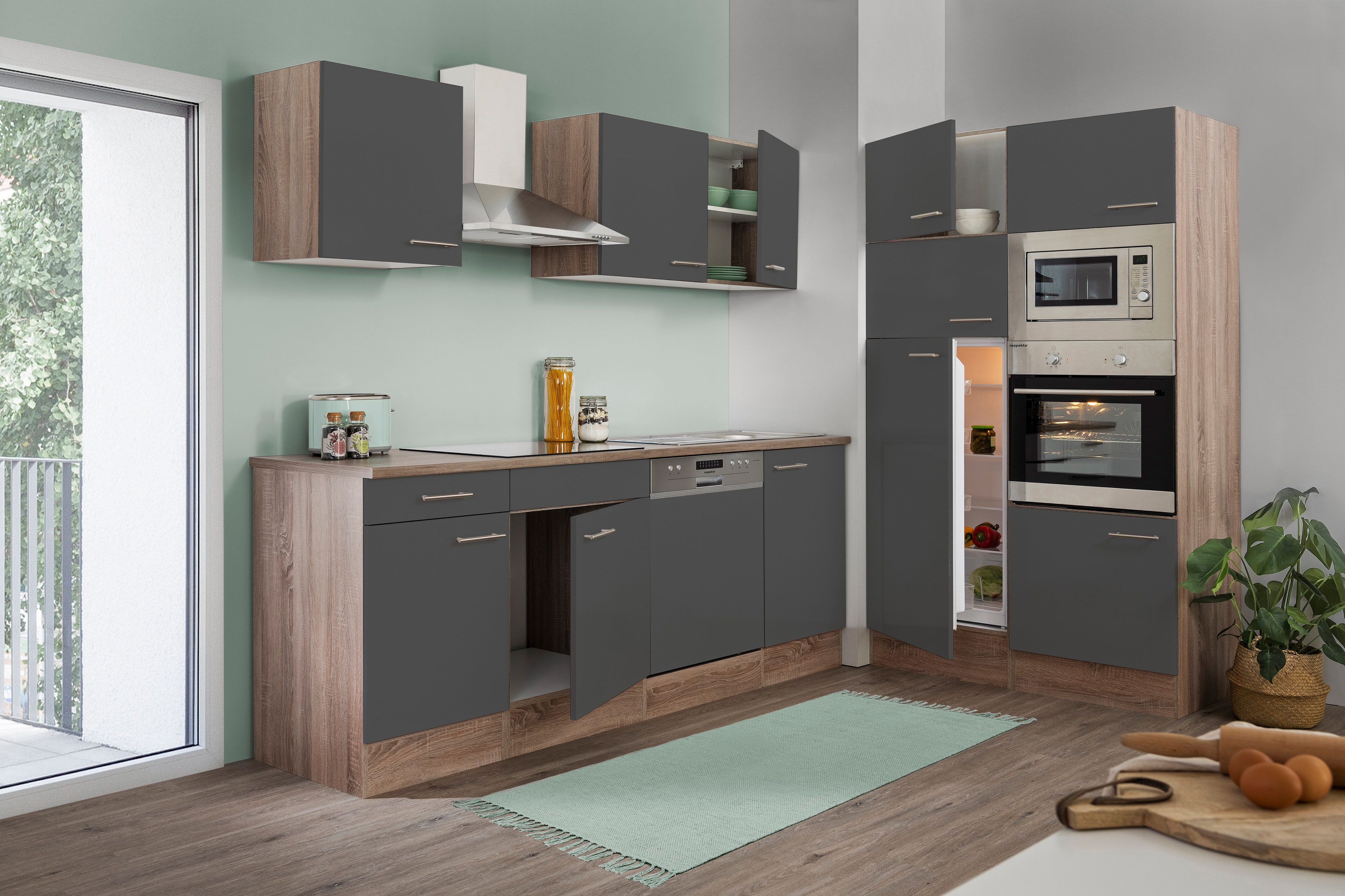 respekta cucina blocco cucina blocco cucina blocco vuoto 340 cm rovere York grigio lucido