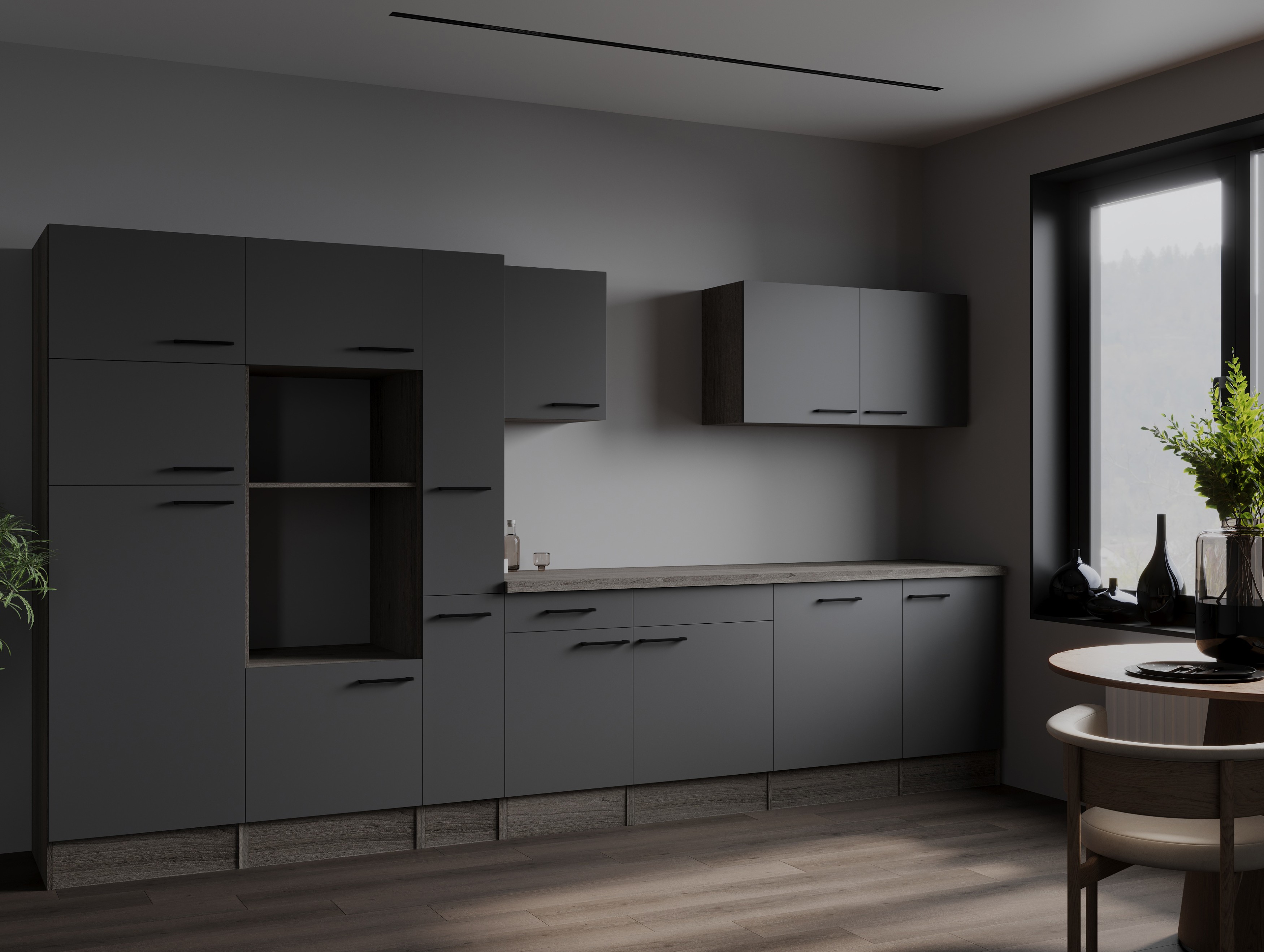 Küche Küchenzeile Leerblock Eiche York Grau Matt Oliver 370 cm Respekta