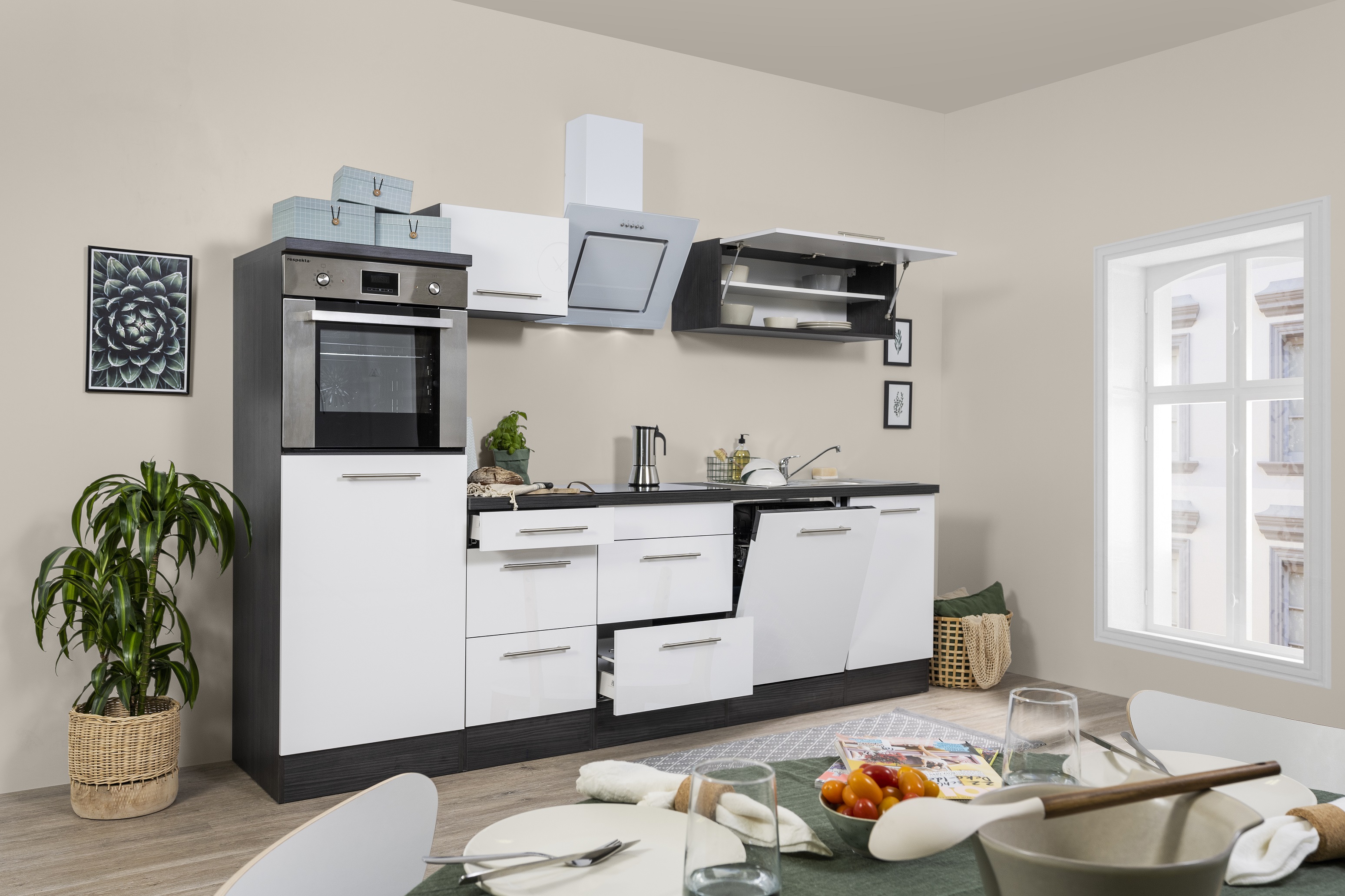 respekta kitchen unit kitchen block fitted kitchen 280cm high gloss oak white