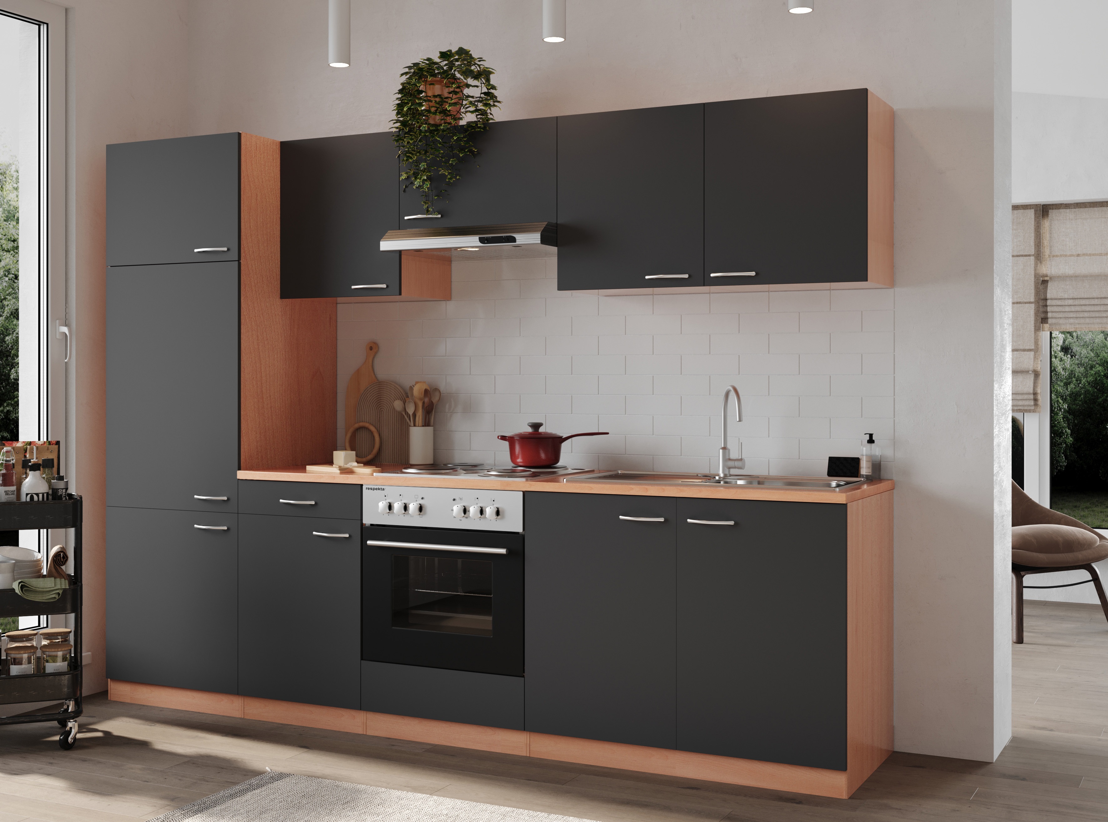 respekta kitchen kitchen unit fitted kitchen empty block 270 cm beech grey