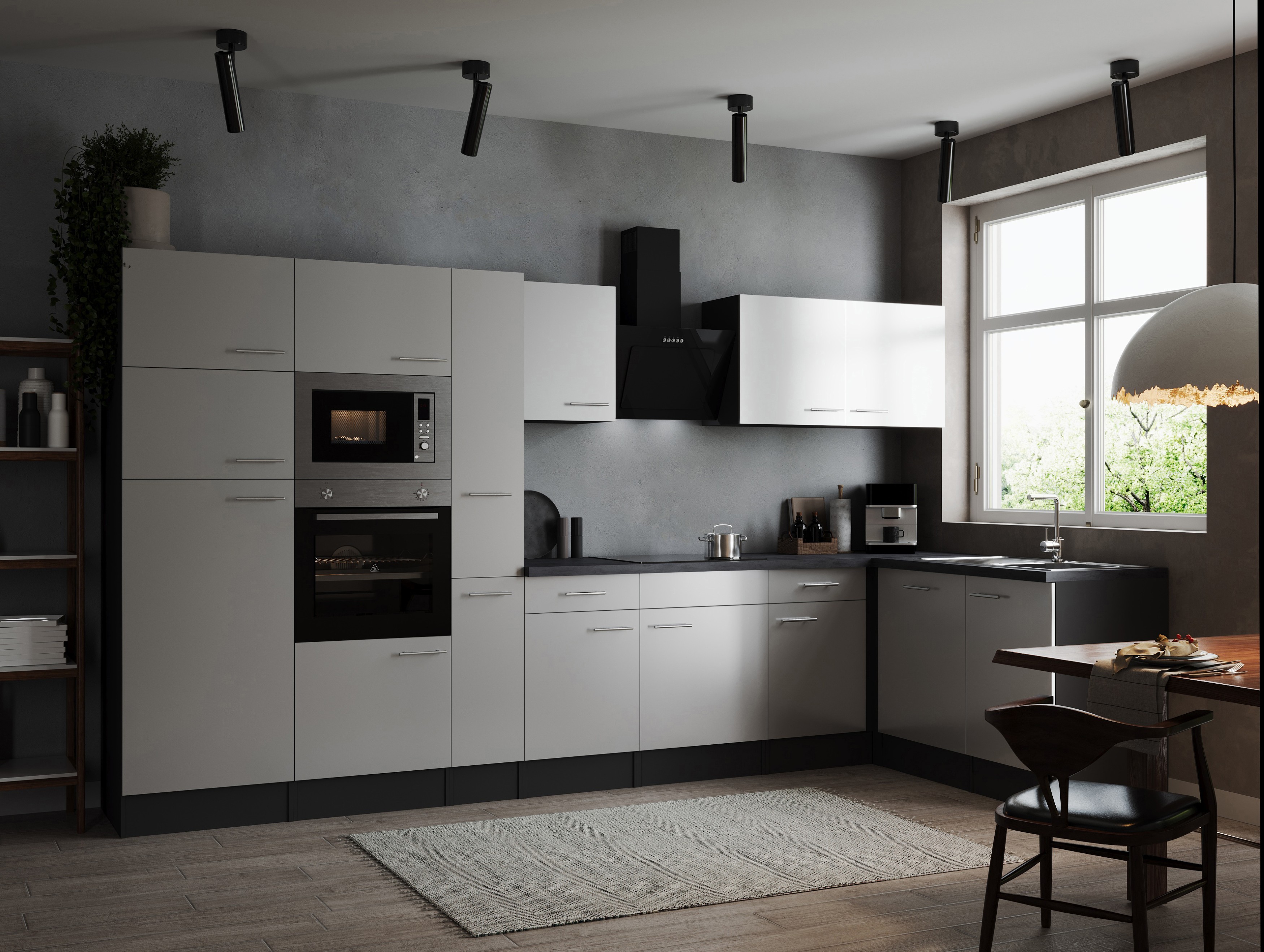 L Küche Küchenzeile Winkelküche Grau Matt Weiß Oliver 370 x 172 cm Respekta