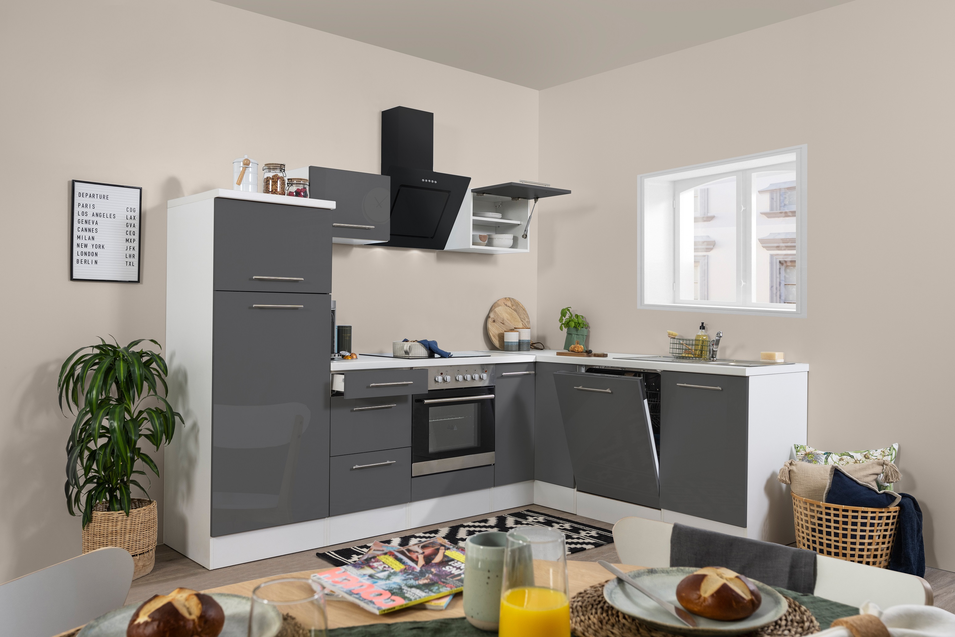 Küche Color 340 cm Küchenzeile Küchenblock Einbauküche in Hochglanz Grau Weiss 