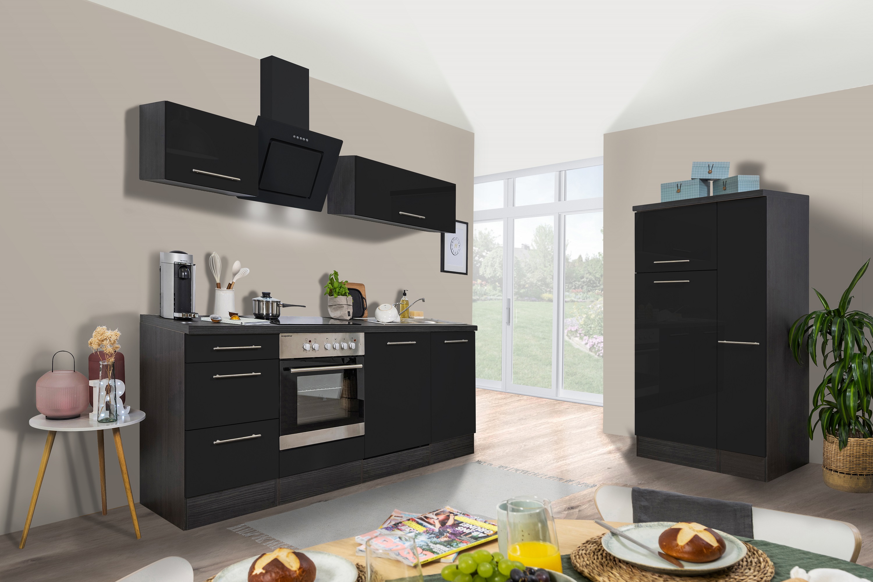 respekta kitchen unit kitchen block fitted kitchen high gloss 310cm oak black