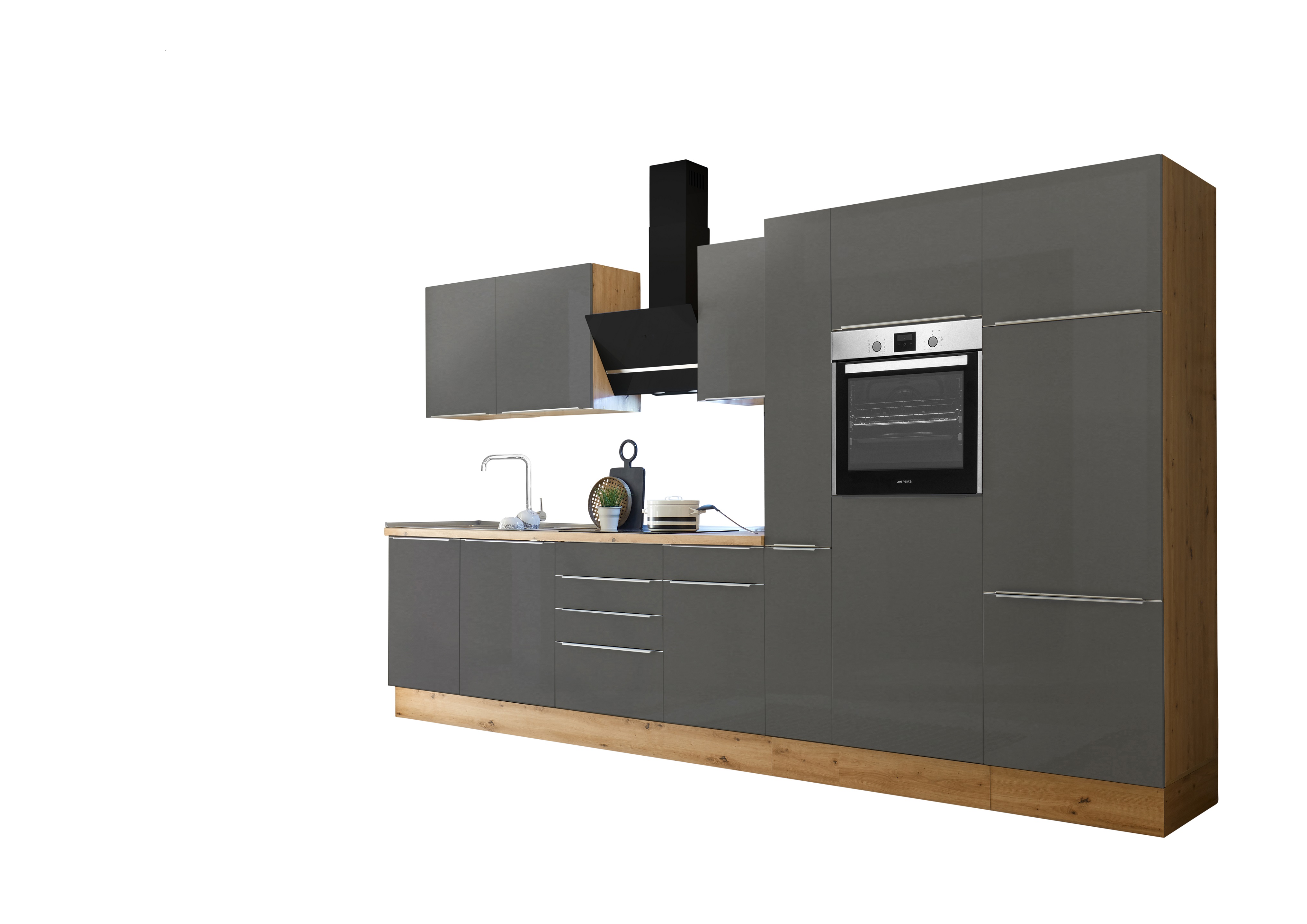 Küche Küchenzeile Küchenblock Marleen Premium 370 cm Grau Artisan Eiche Respekta