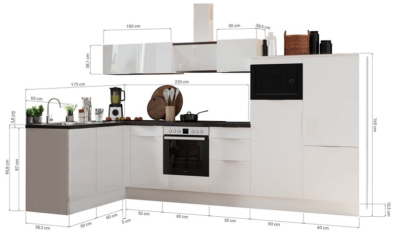 Küche vormontierte L - Küche 340 x 175 cm wechselseitig aufbaubar incl. Geräte Respekta Selection Elisabeth Grau  Weiß