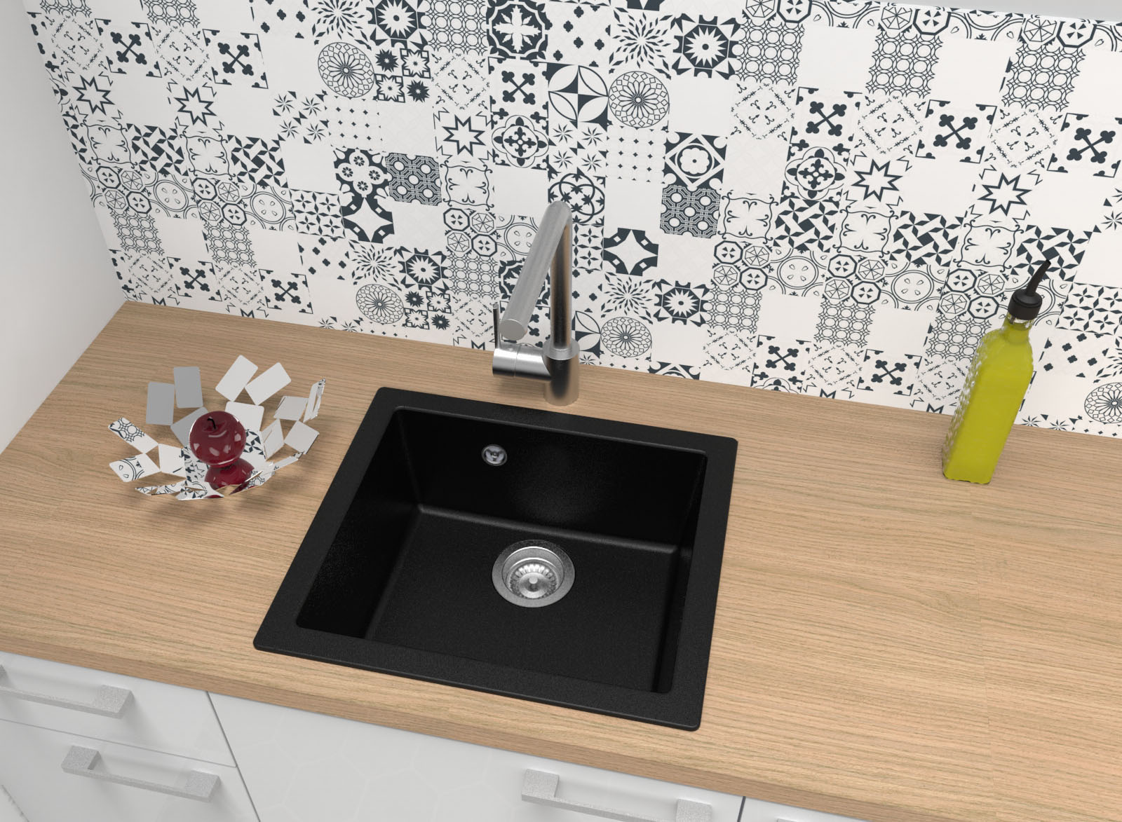 Spüle Küchenspüle Einbauspüle Spülbecken Mineralite 50 x 44 schwarz