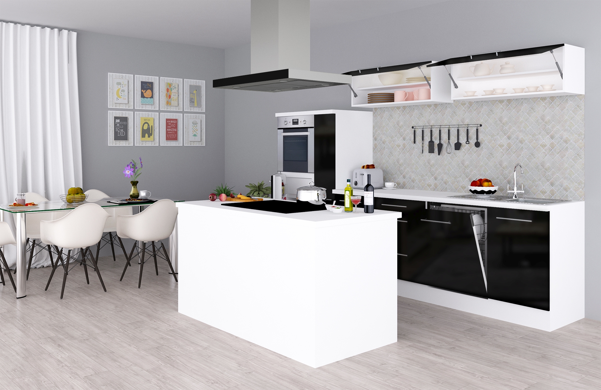 respekta kitchen unit island kitchen kitchen high gloss kitchen block 310 cm white black