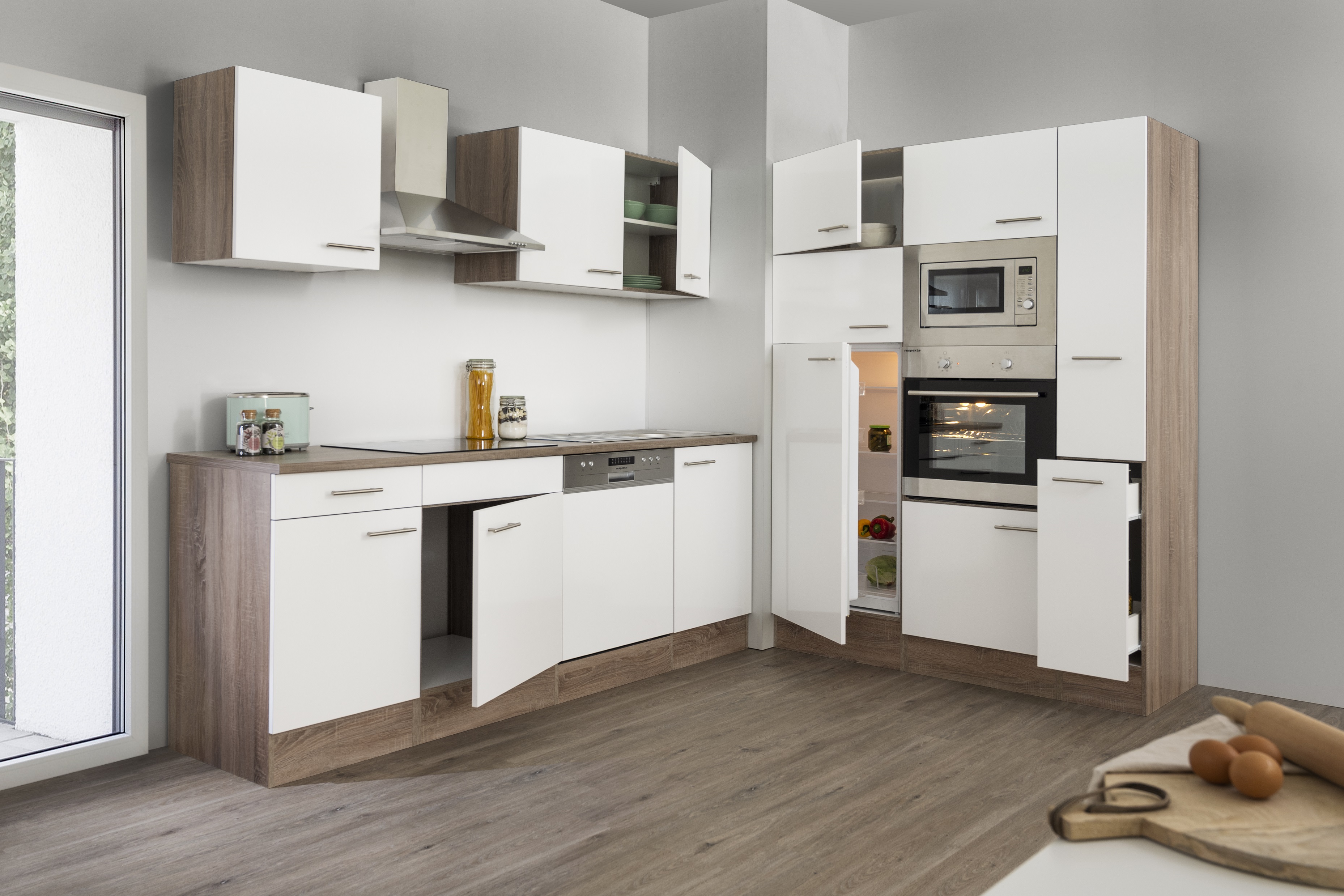 Respekta Kitchen bloc cuisine bloc cuisine bloc vide 370 cm Chêne York blanc brillant