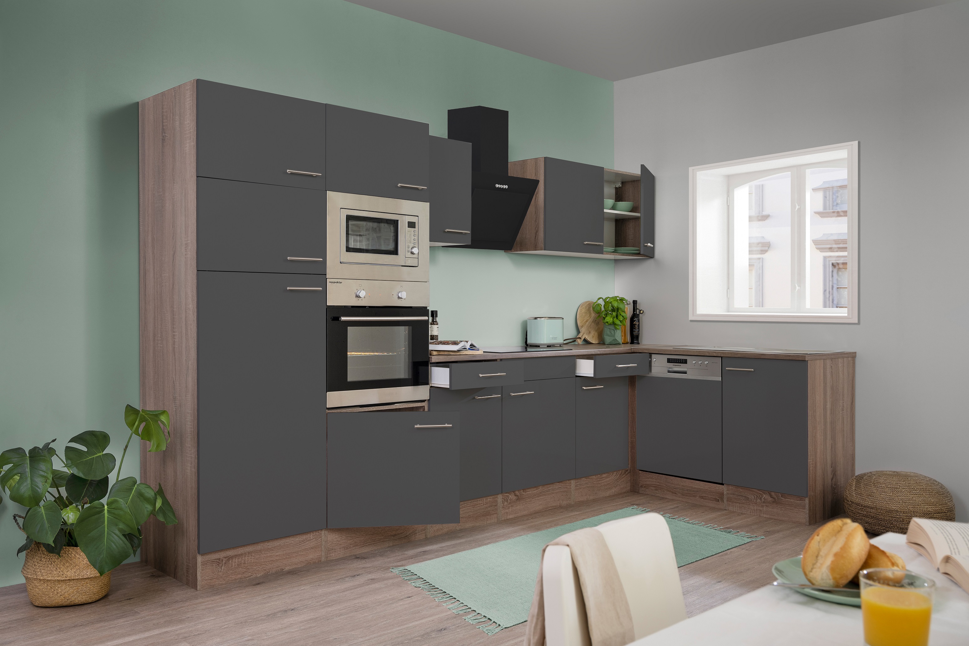 respekta cucina ad angolo cucina cucina ad L rovere York grigio 340x172cm