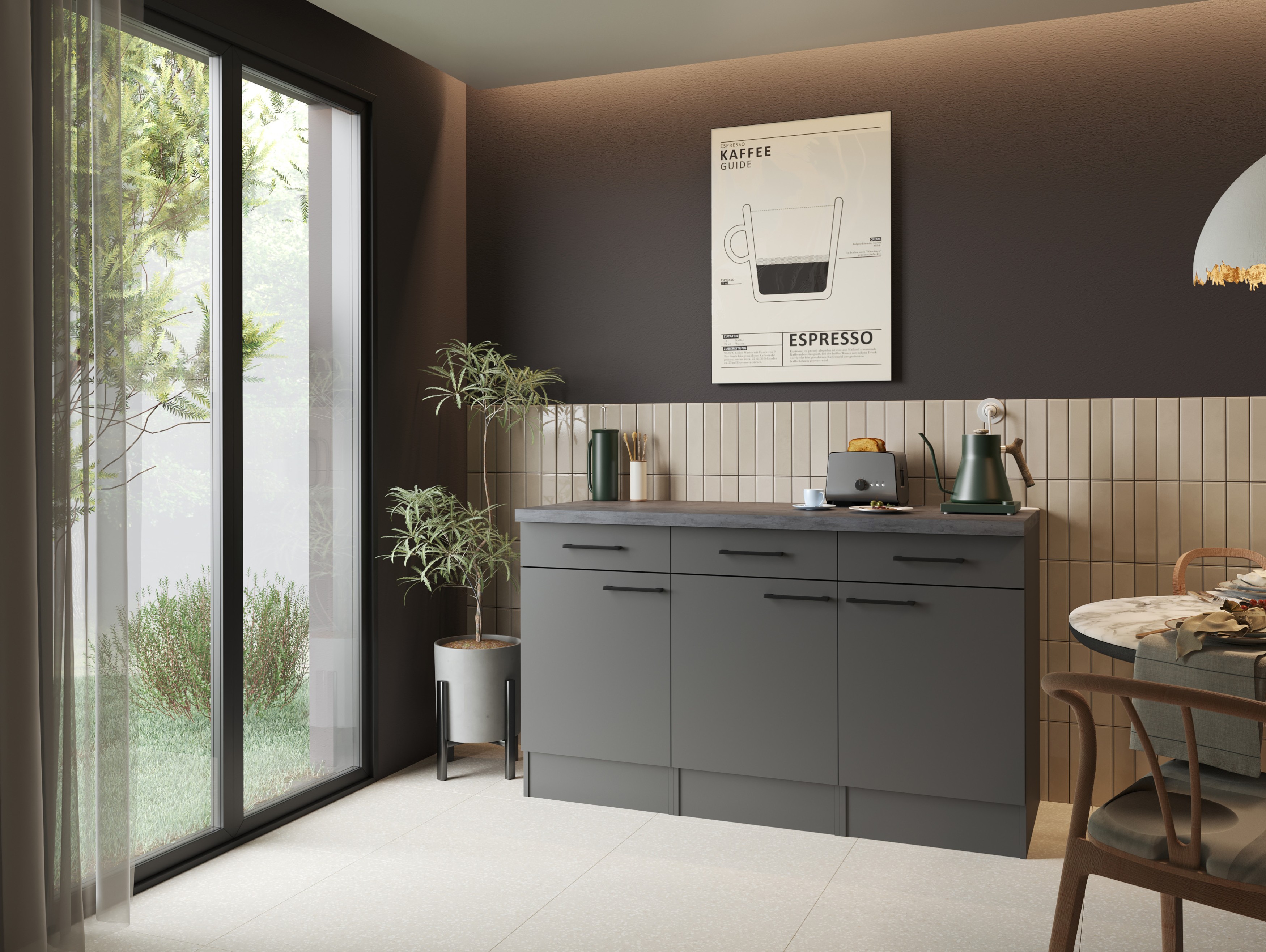 Sideboard Küchenschrank Schublade 150 cm Grau Matt Oliver Respekta