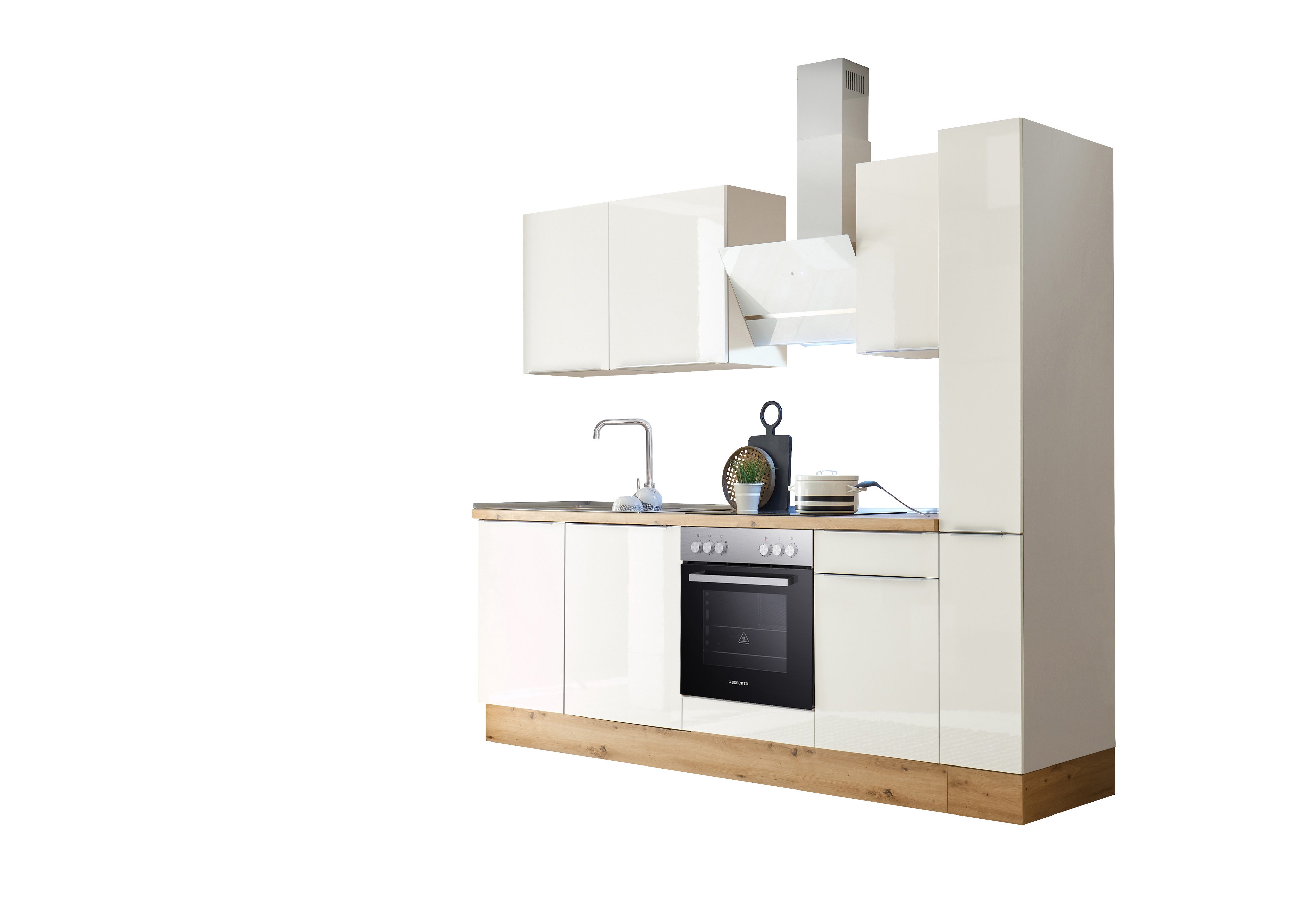 Küche Küchenzeile Küchenblock Marleen Premium 250 cm Weiß Artisan Eiche Respekta