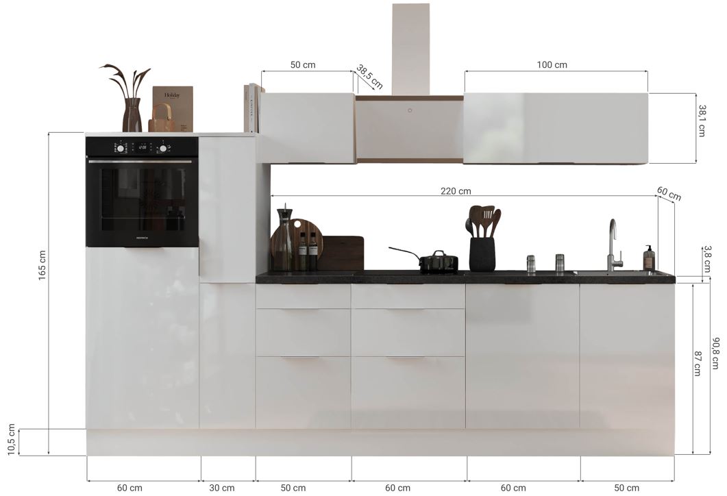 Küche vormontierte Küche 310 cm incl. Geräte Respekta Selection Elisabeth Grau  Weiß Küchenzeile