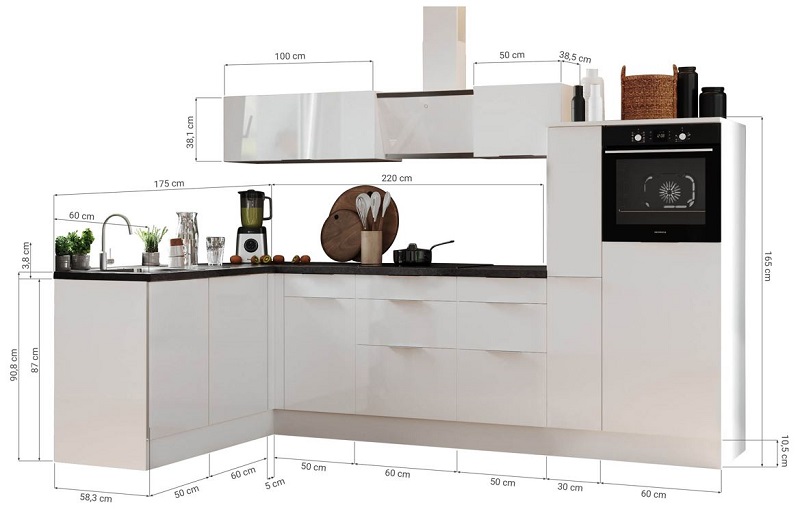 Küche vormontierte L - Küche 310 x 175 cm wechselseitig aufbaubar incl. Geräte Respekta Selection Elisabeth Weiß 