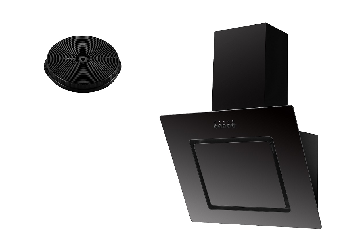 Chapeau de cuisinière tête inclinée libre noir 60 cm + filtre set de recirculation respekta