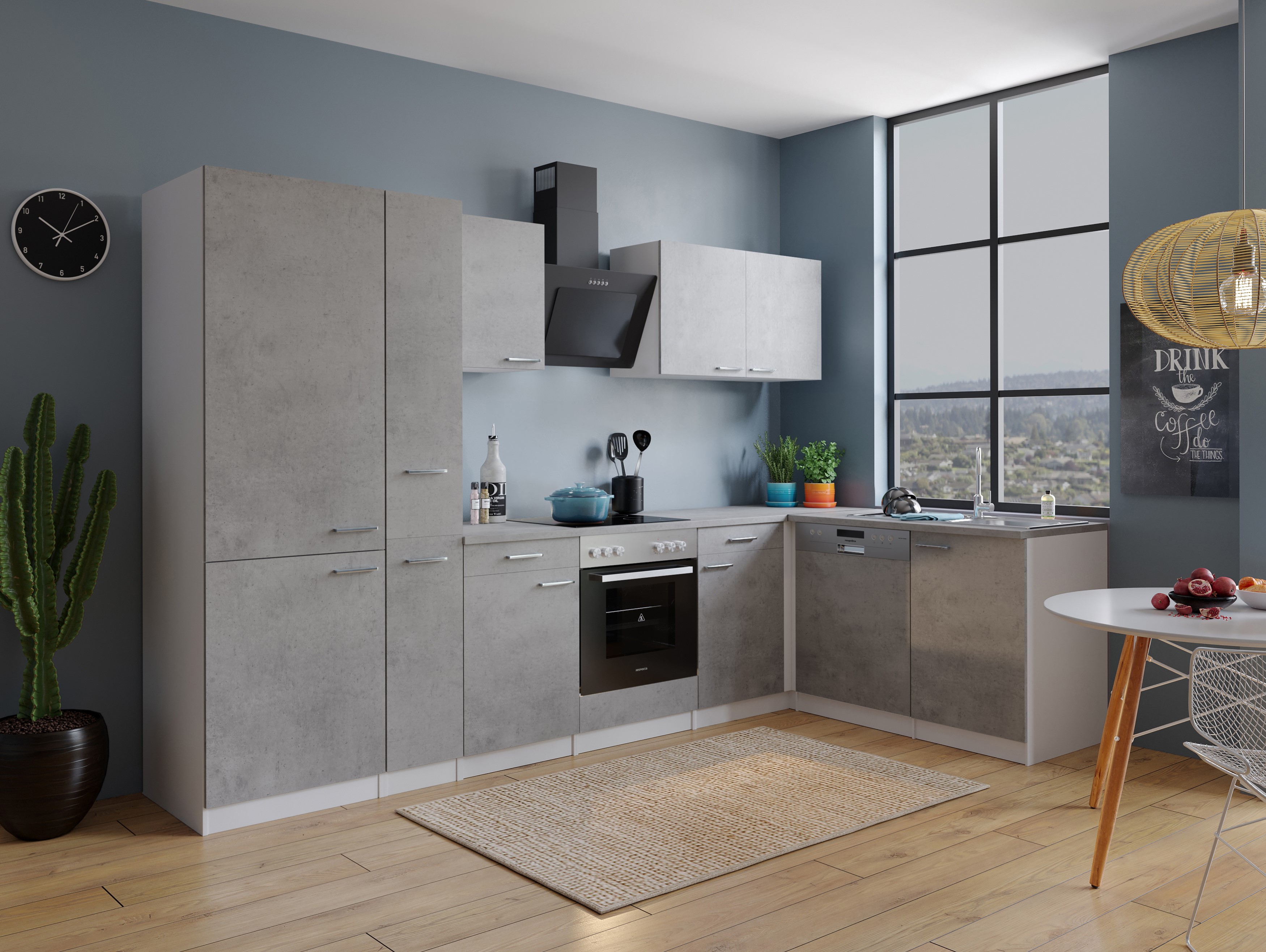 Küche Küchenzeile Küchenblock Winkelküche Weiß Beton Malia 310x172 cm Respekta Küche Küchenzeile Küchenblock Winkelküche Weiß Beton Malia 310x172 cm Respekta