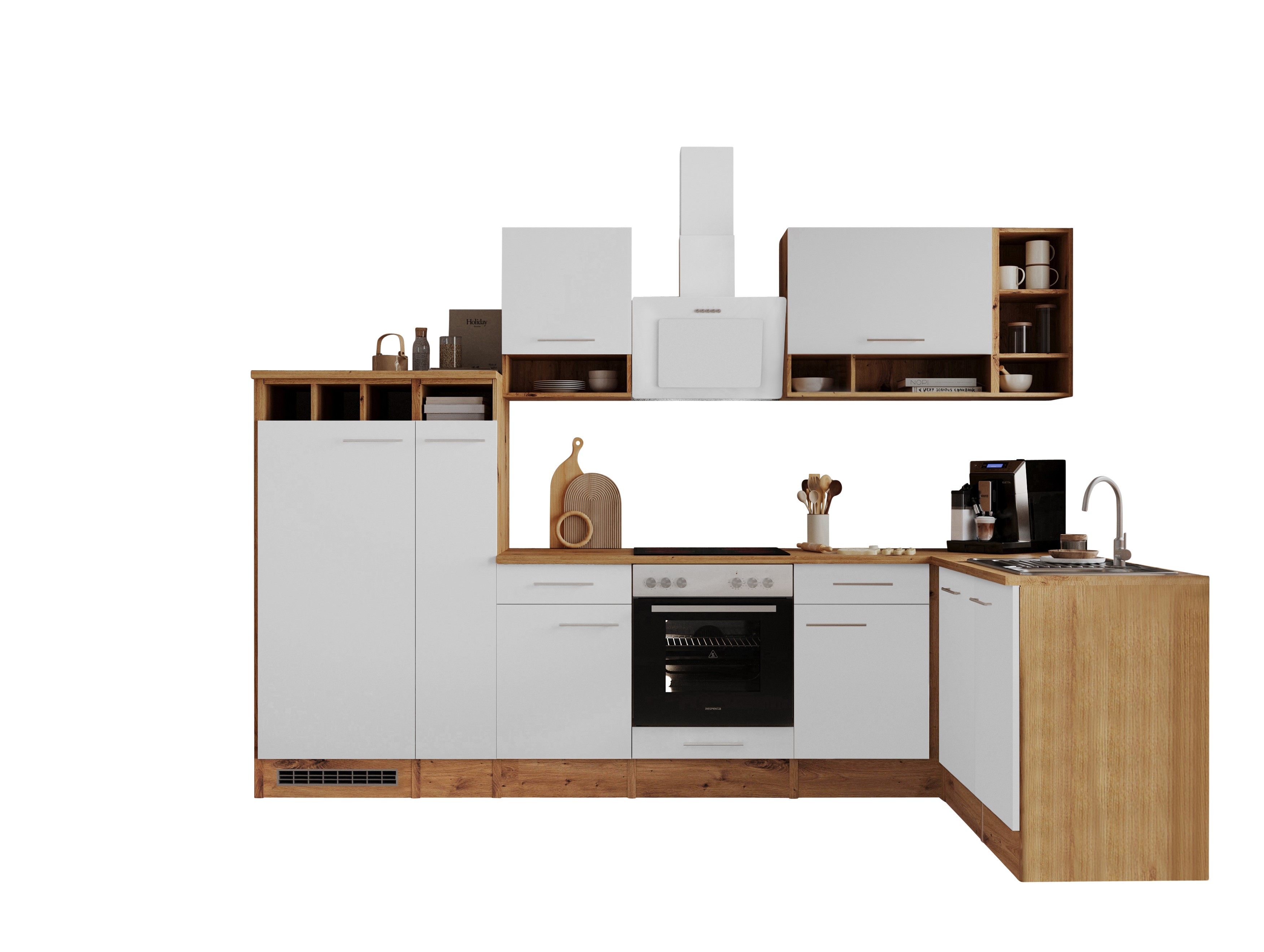Angle kitchen kitchen unit L-shape kitchen fitted kitchen oak white 310x172 cm respekta