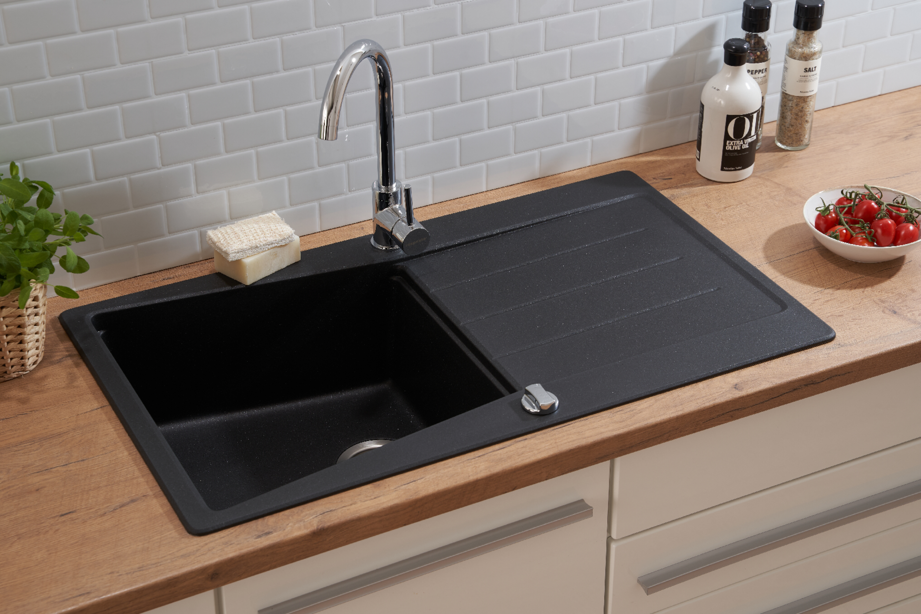 Lavello da cucina Granito Lavello montato 86 x 50 Nero cucina respekta da Schock