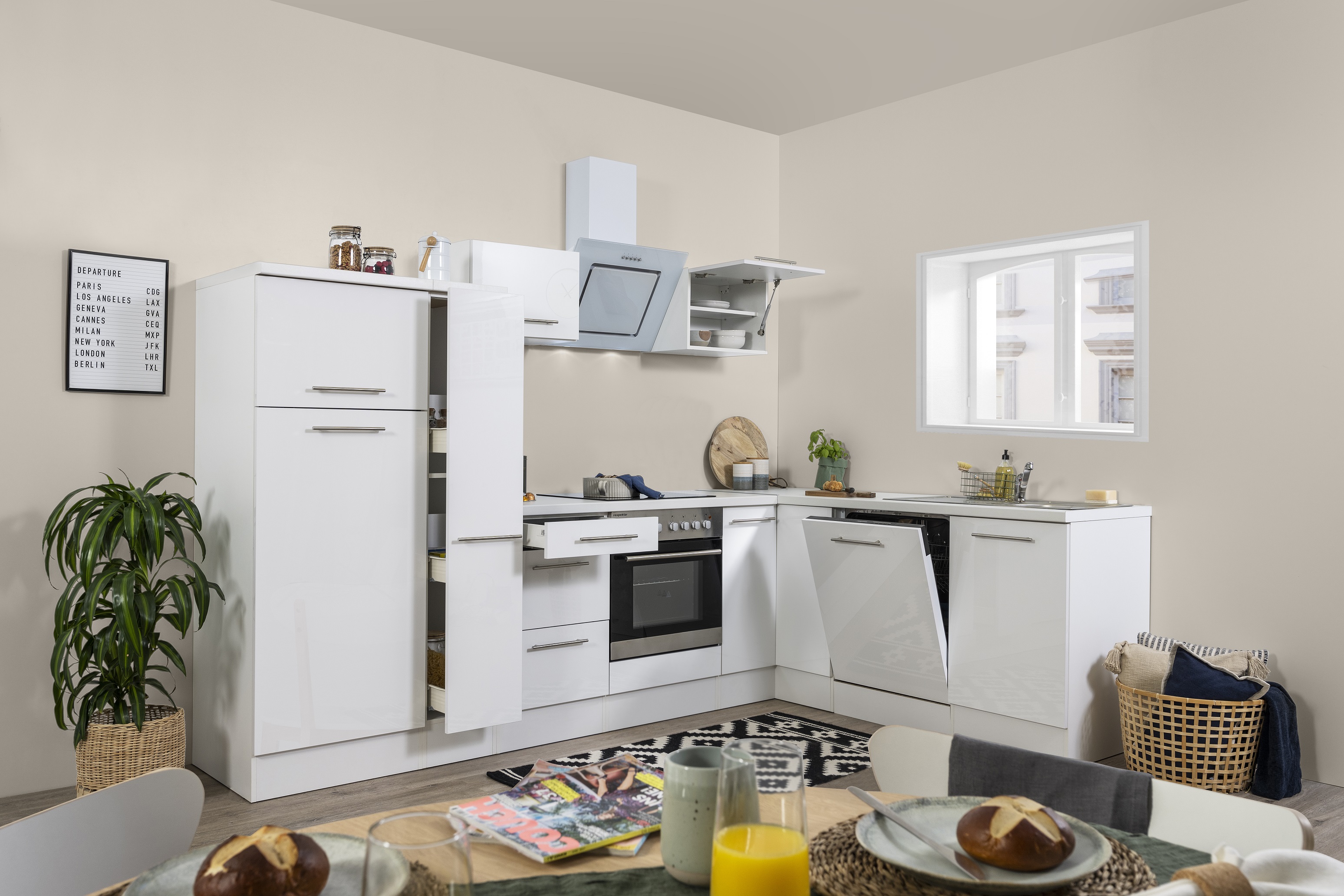 Angle kitchen kitchen unit L-shape kitchen fitted kitchen white gloss 290x200 cm respekta